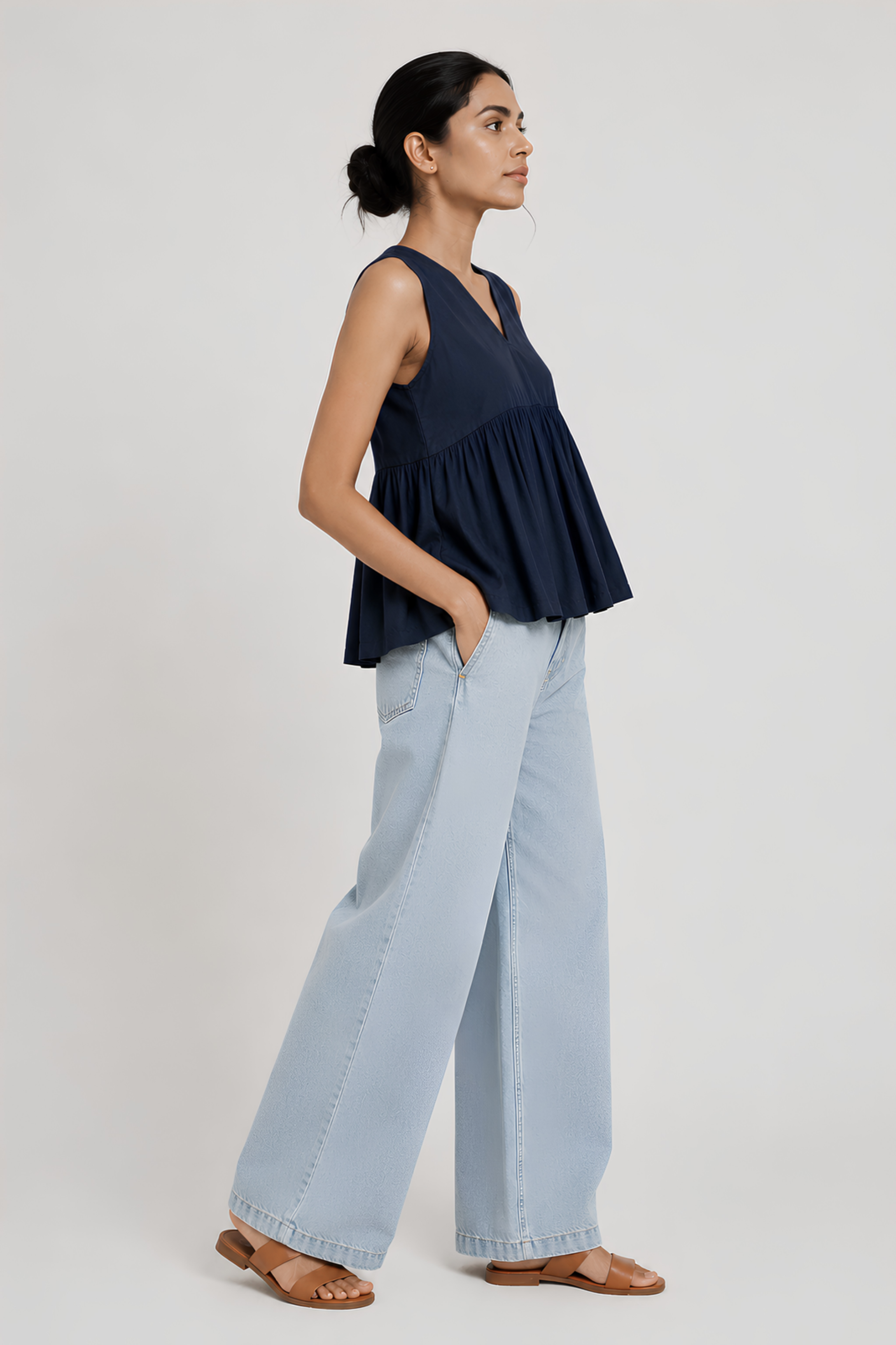 Gather Cotton Top (Blue)