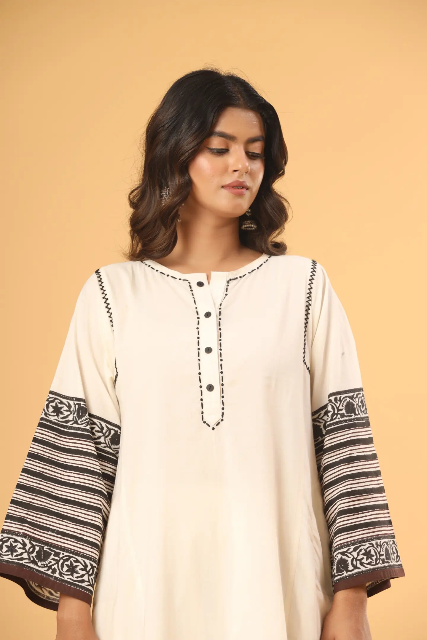 Ivory Whisper Hand-Printed Kurta (Pants and Dupatta included)