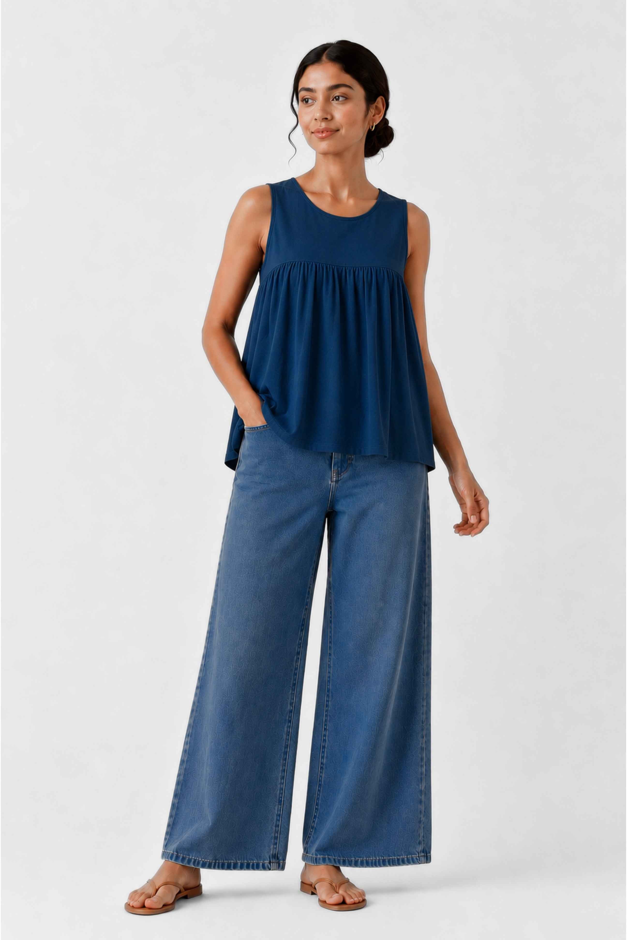 Gather Cotton Top (Blue)