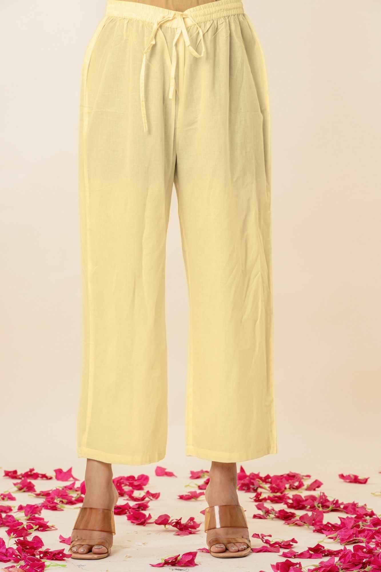 Butter yellow Kota Doria Gota Patti Kurta (Set of 3)