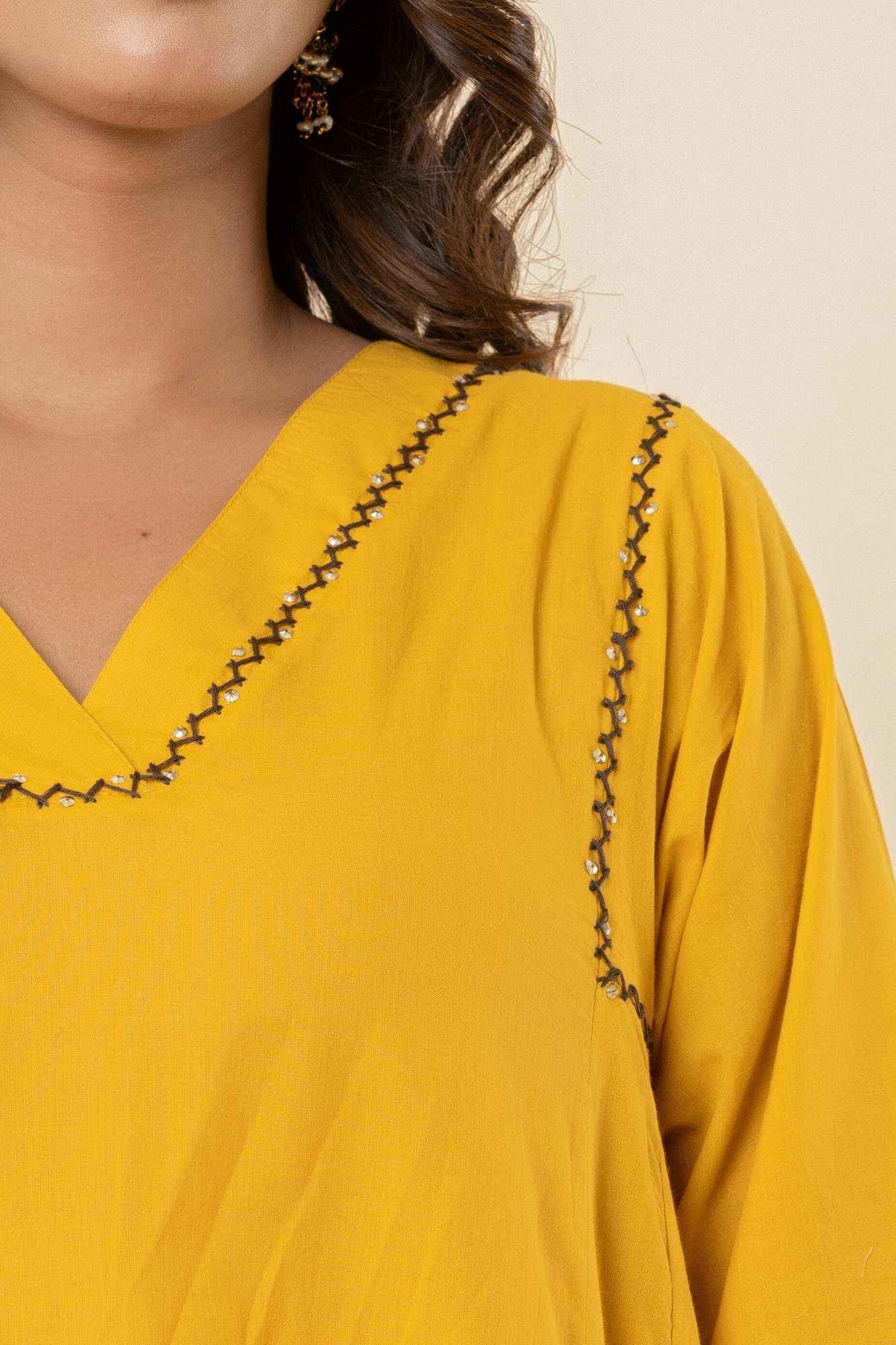 Golden Mustard A-Line Kurti Pant Set with Vanaspati Dupatta