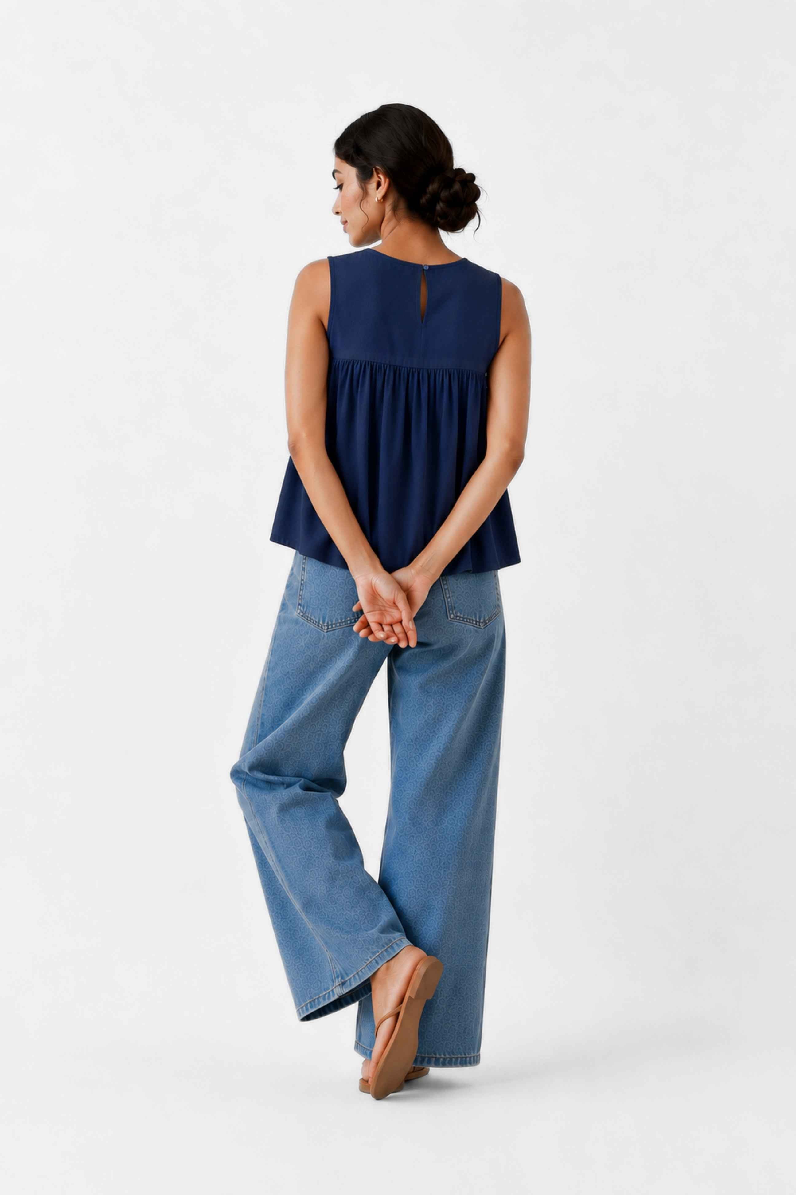 Gather Cotton Top (Blue)