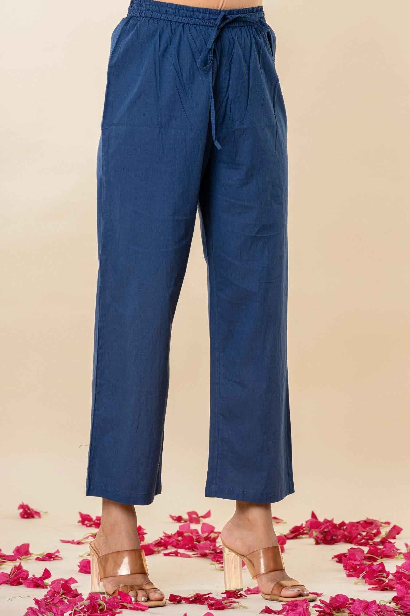 Ajrakh Printed Striped A-Line Kurti Pant Set with Dupatta