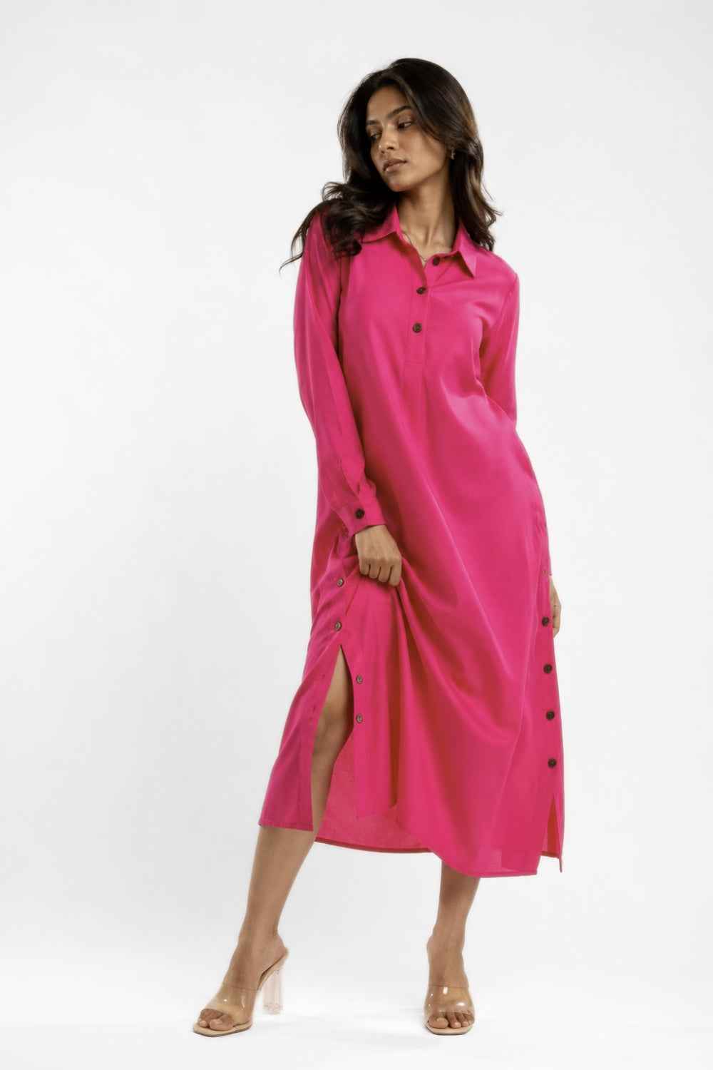 Cotton Poplin Shirt Dress (Pink)