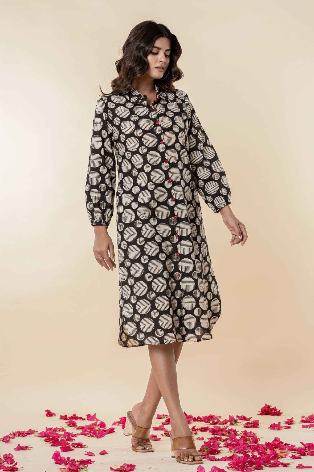 Black Cotton Shirt Style Kurta with Pockets