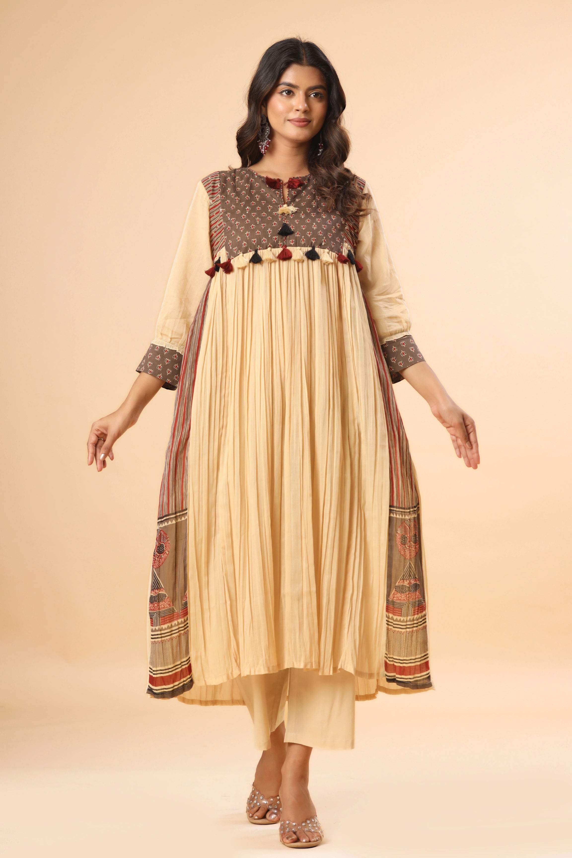 Viraasat Panelled Pleated Kurta (Pants included)