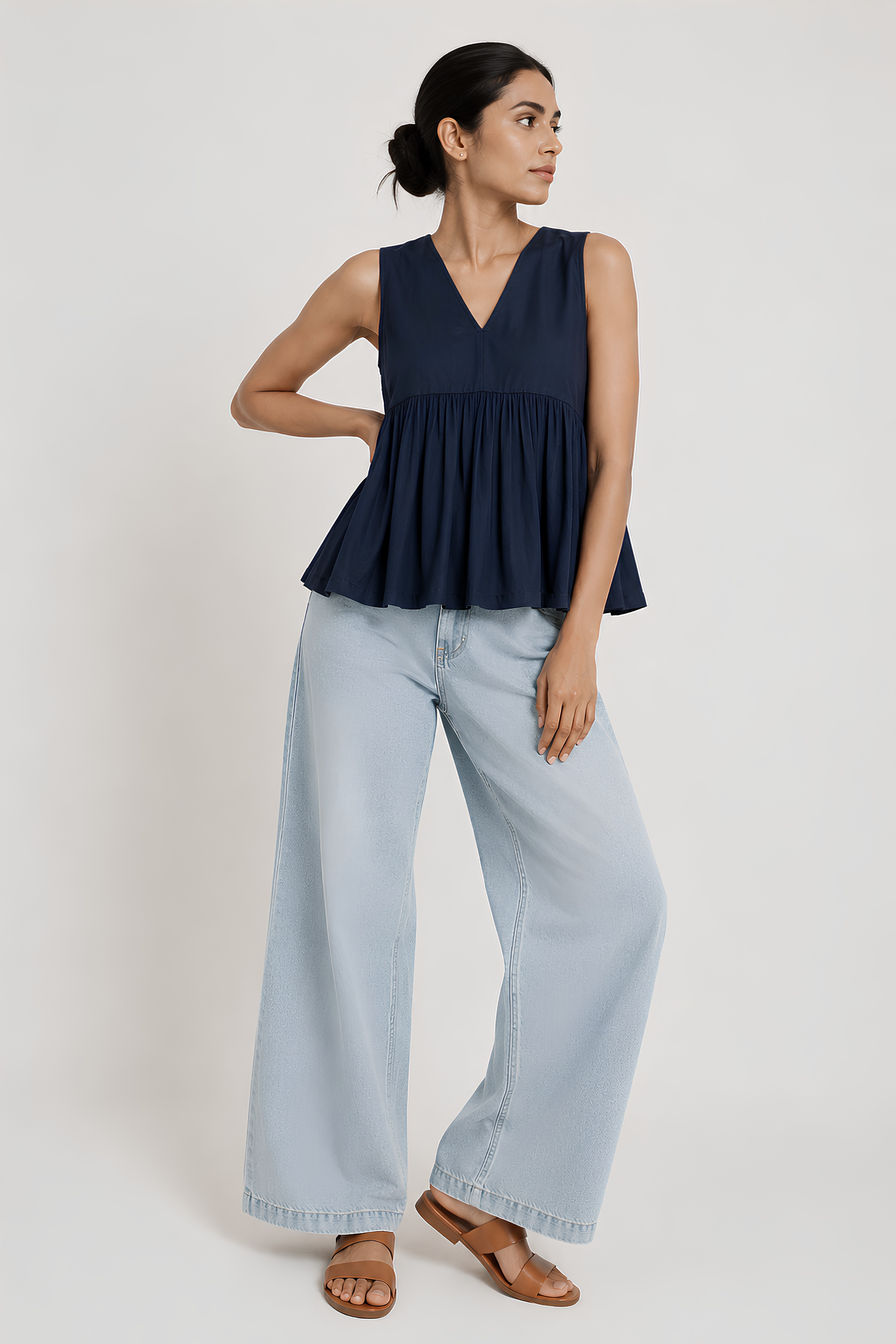 Gather Cotton Top (Blue)