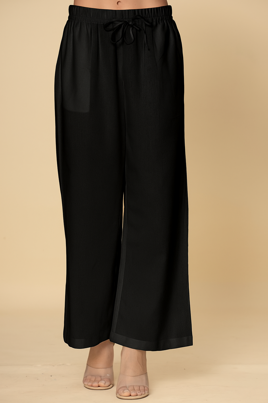 Black Wide-Leg Pants with Drawstring Waist