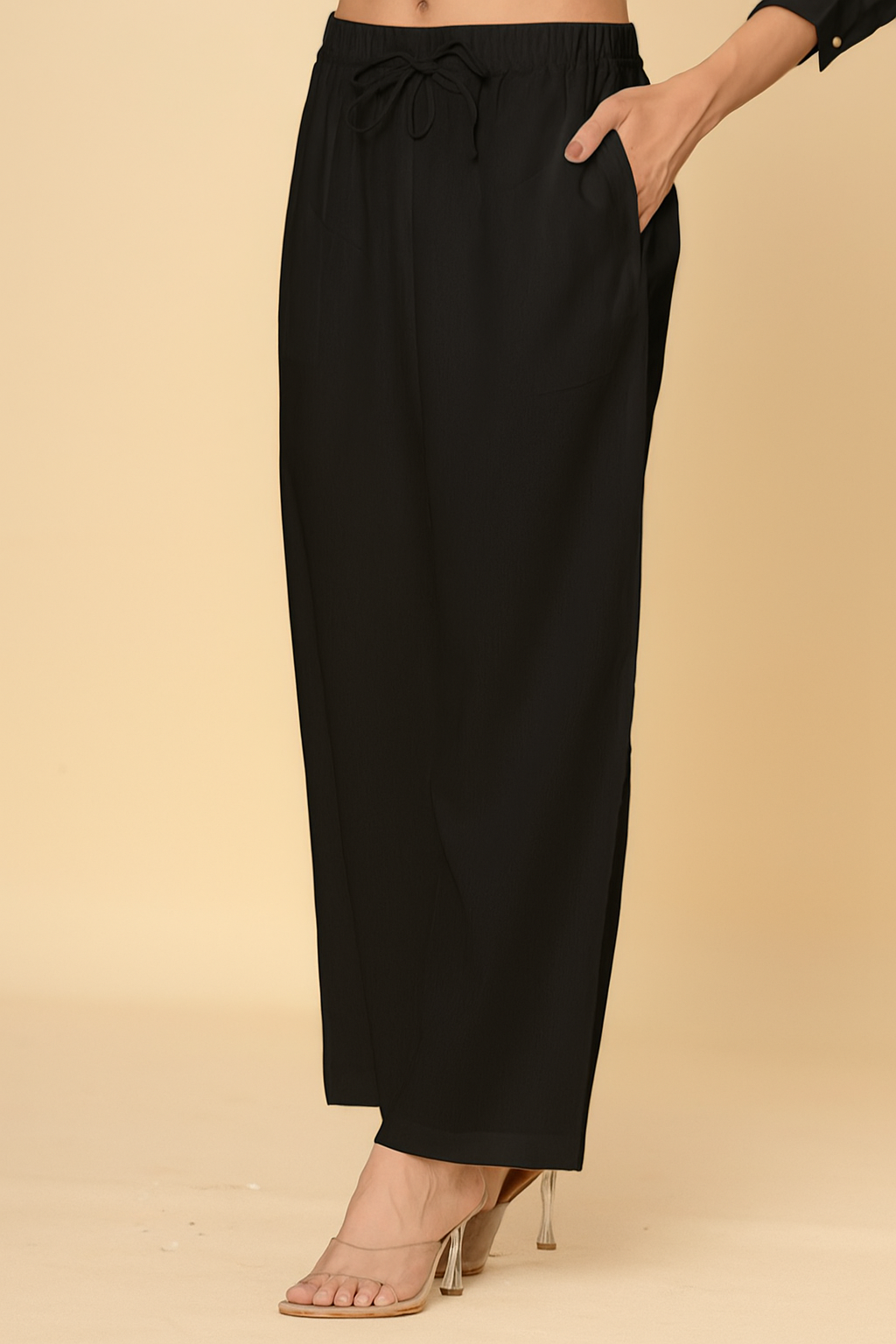 Black Wide-Leg Pants with Drawstring Waist