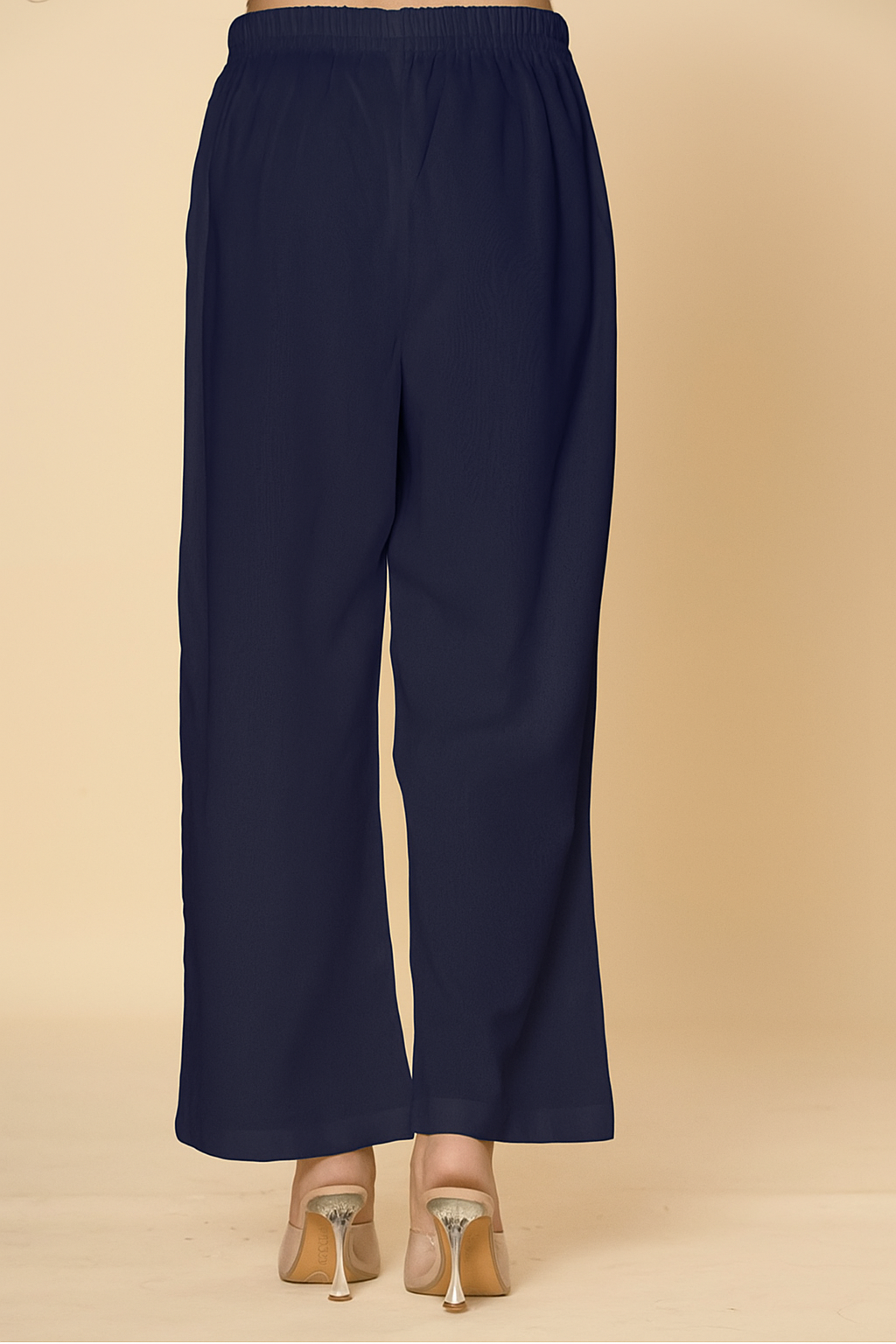 Navy Blue Wide-Leg Pants with Drawstring Waist