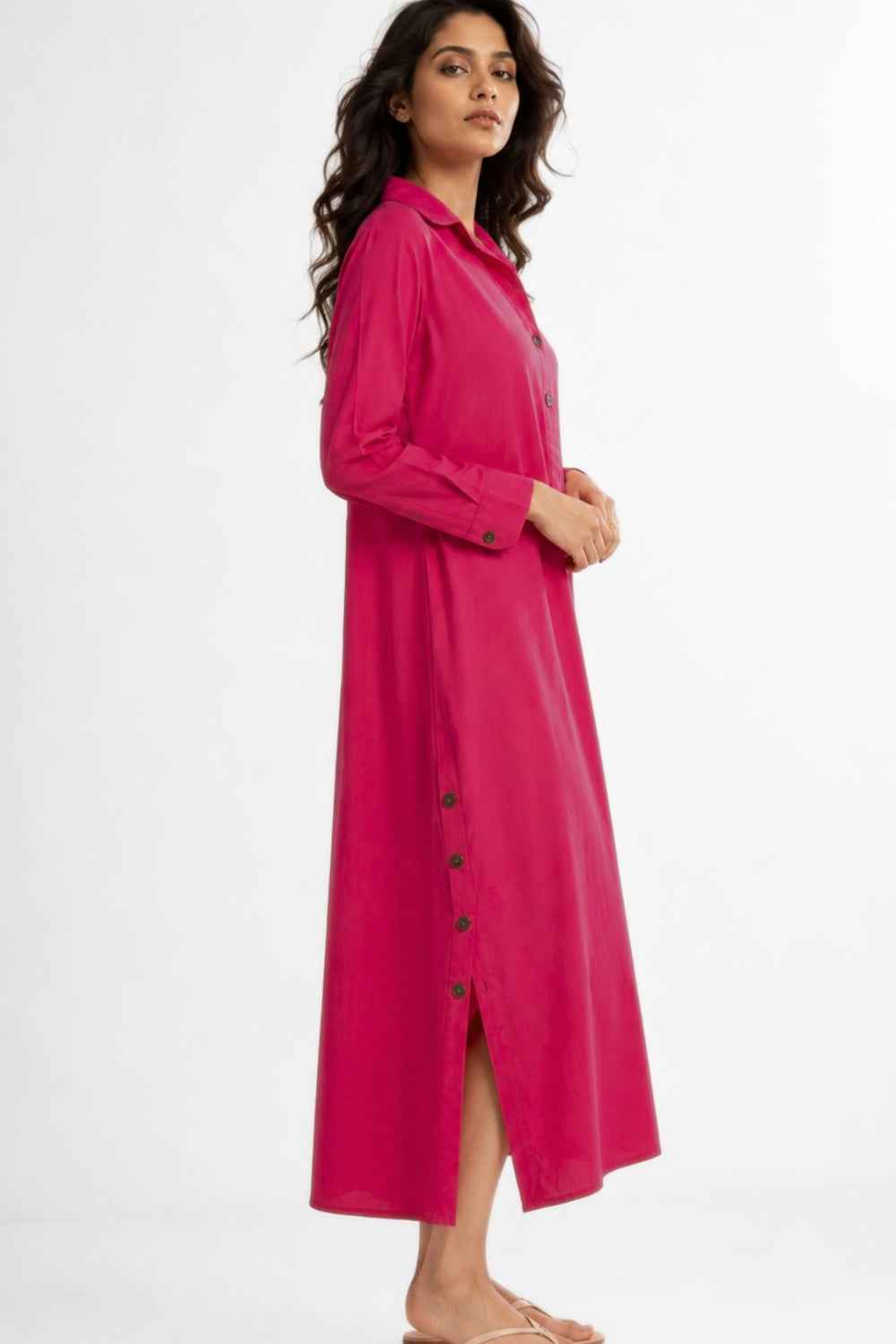 Cotton Poplin Shirt Dress (Pink)