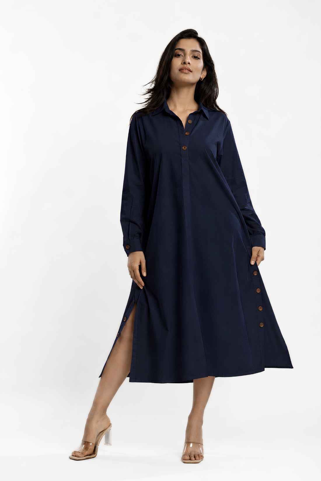 Cotton Poplin Shirt Dress (Blue)