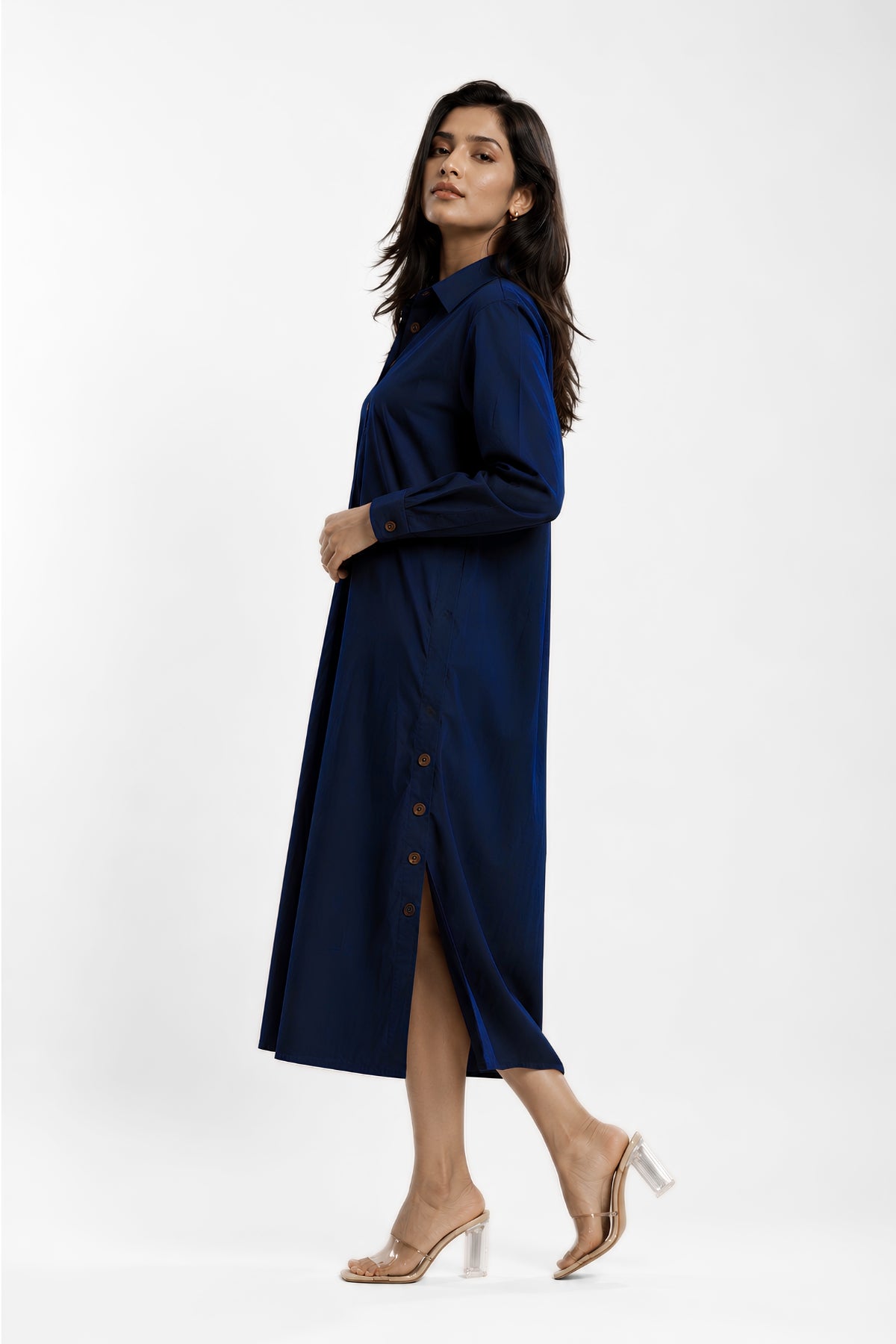 Cotton Poplin Shirt Dress (Blue)