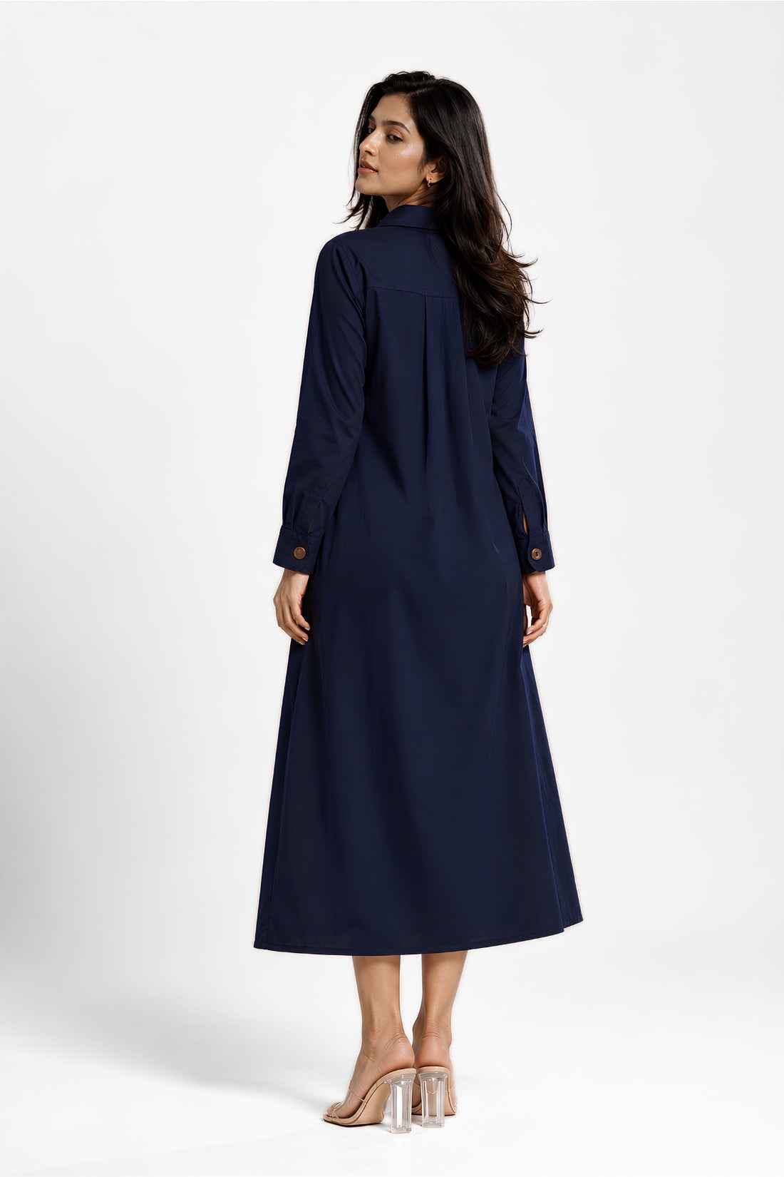 Cotton Poplin Shirt Dress (Blue)
