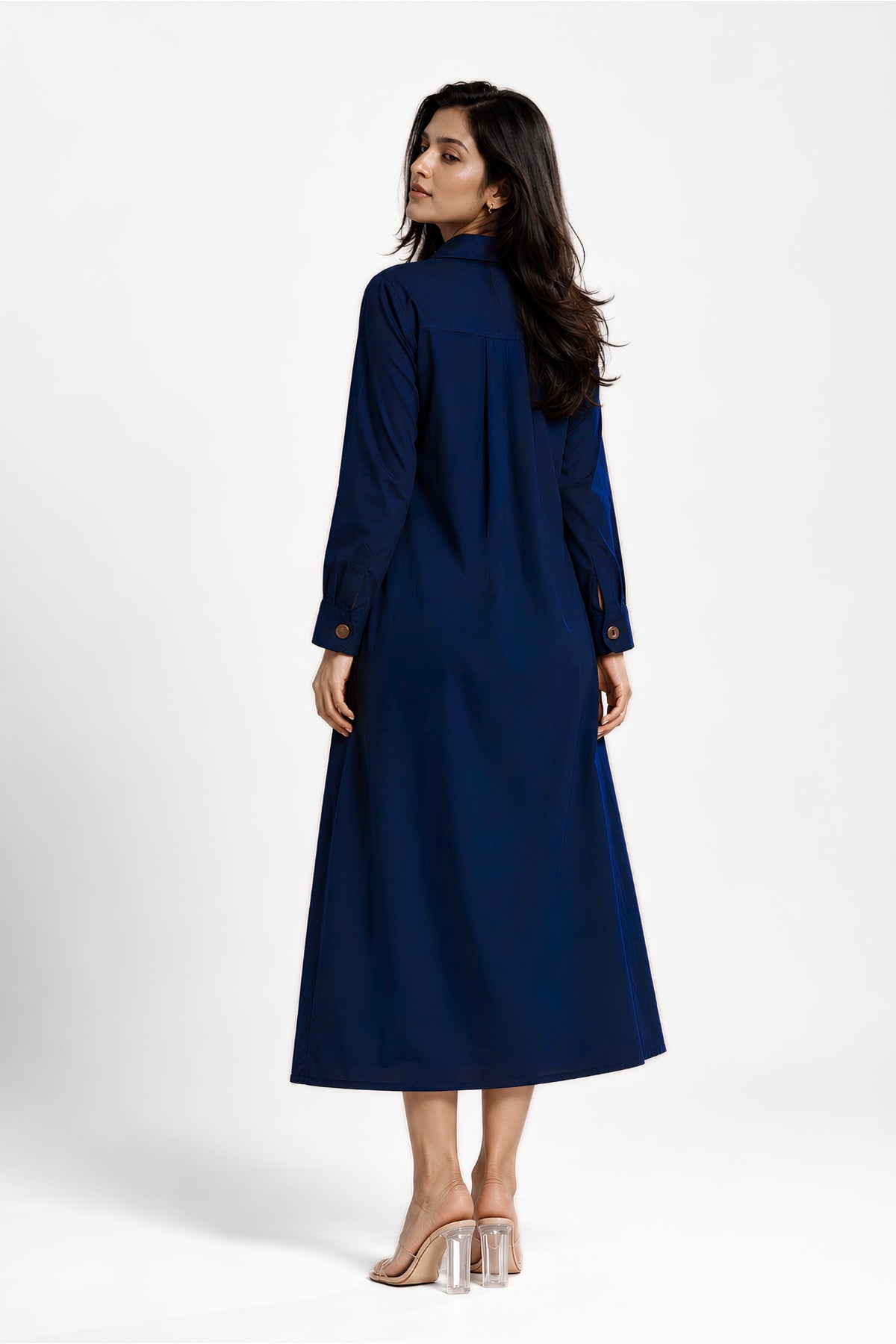 Cotton Poplin Shirt Dress (Blue)