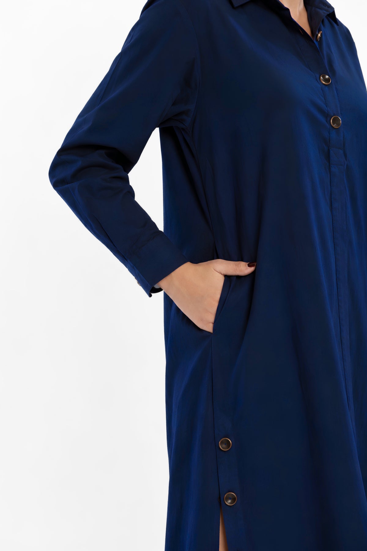 Cotton Poplin Shirt Dress (Blue)