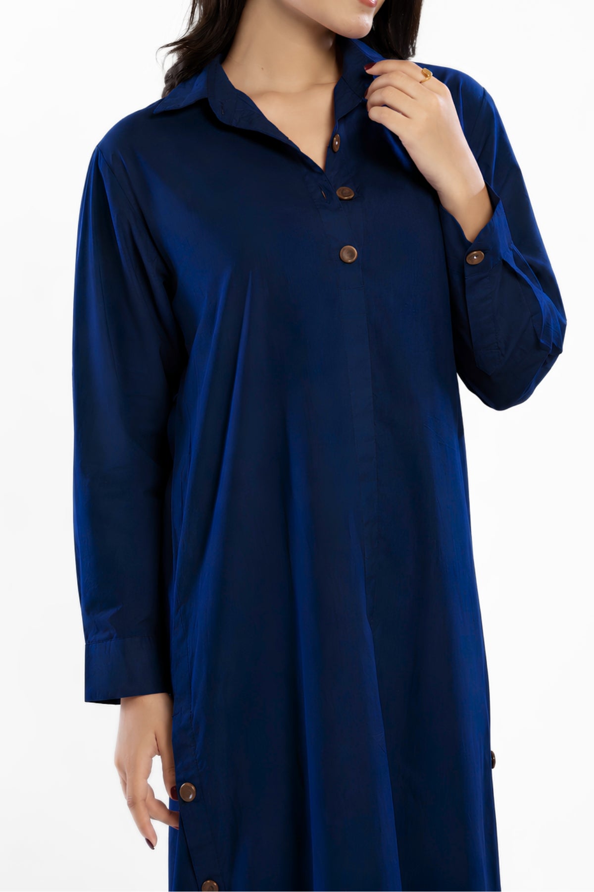 Cotton Poplin Shirt Dress (Blue)