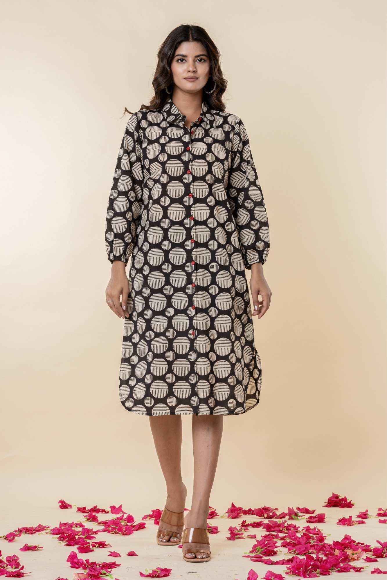 Black Cotton Shirt Style Kurta with Pockets