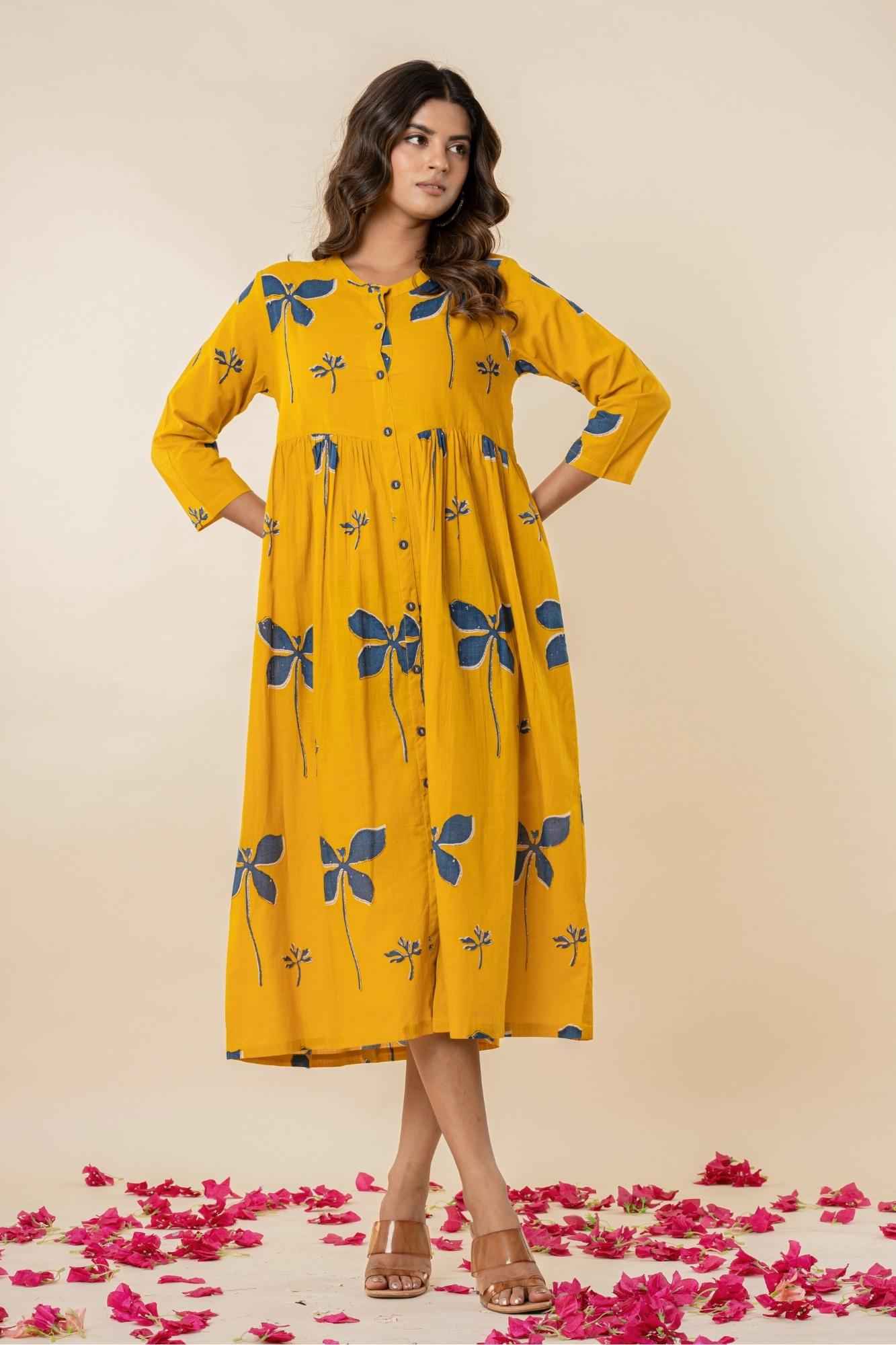 Mustard Yellow Cotton Button-Down Dress