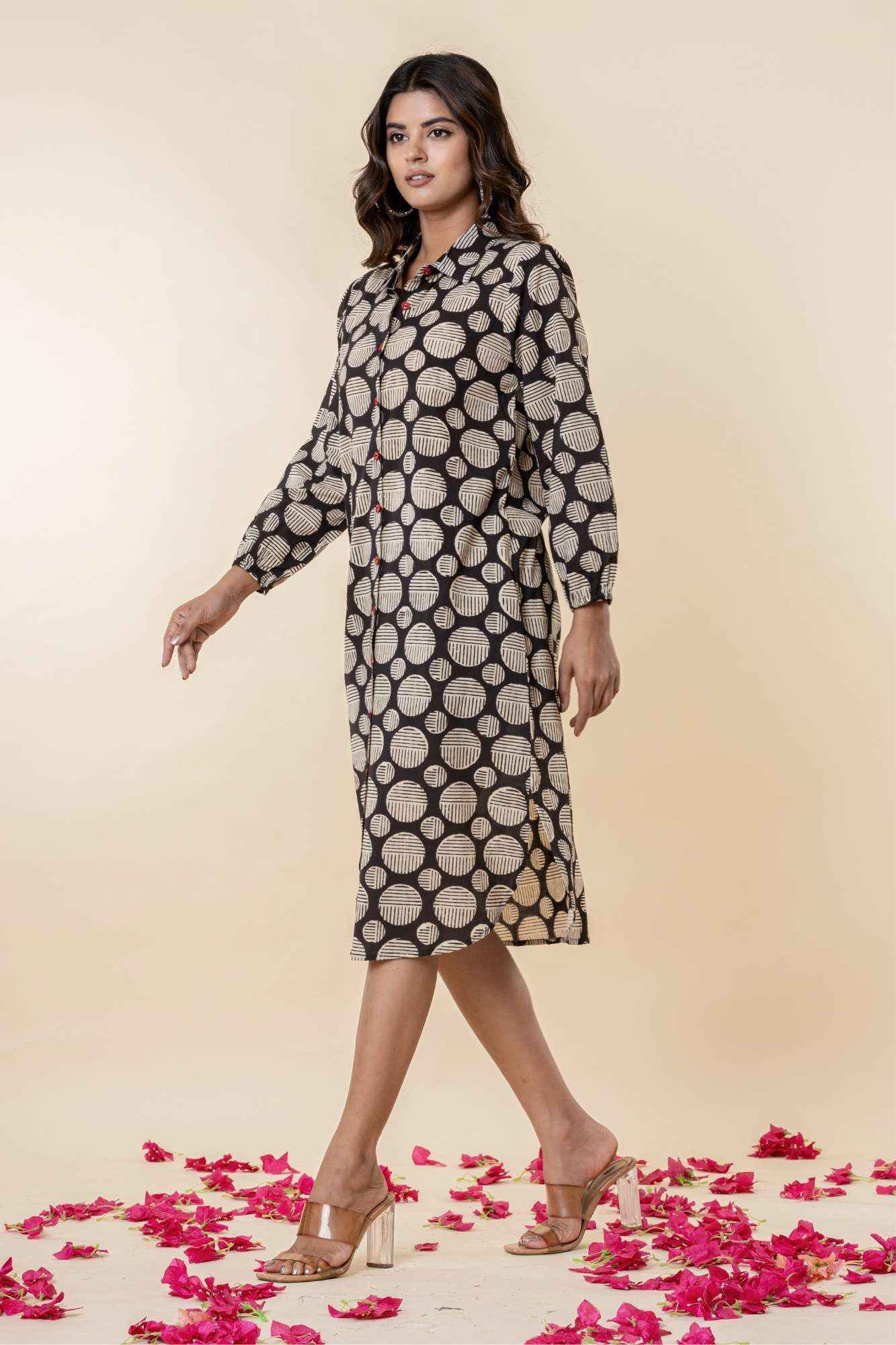 Black Cotton Shirt Style Kurta with Pockets