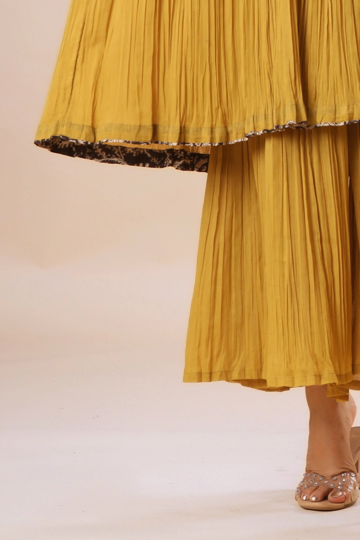 Naksh Yellow Mul-mul Gathered Kurta (Sharara and Inner included)