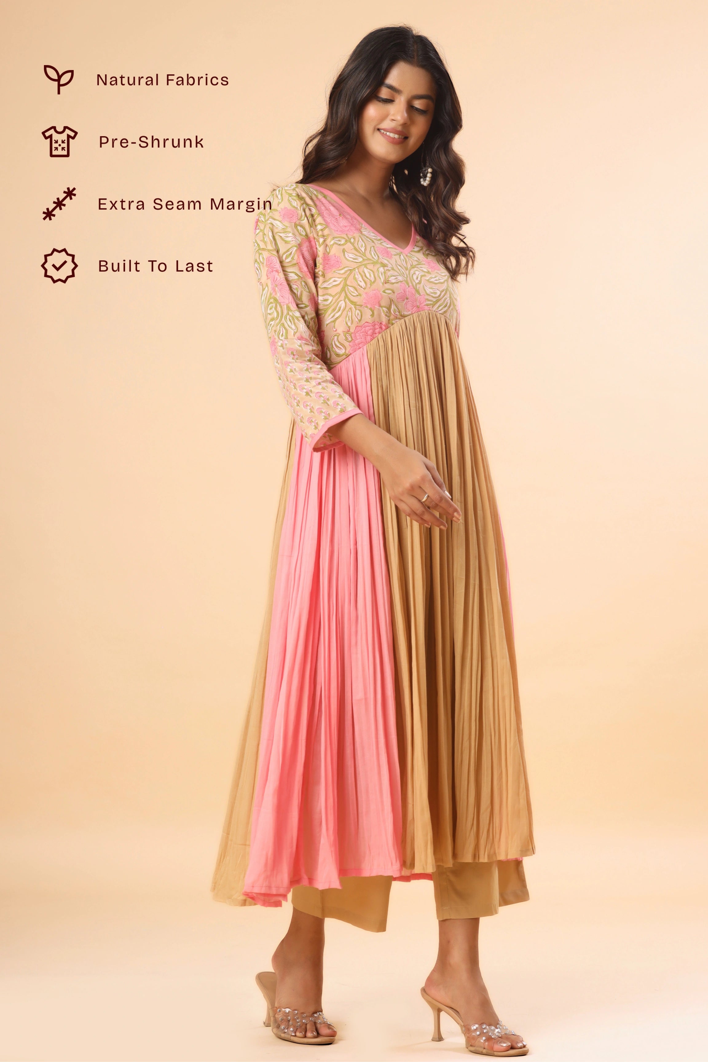 Gulnaar Panelled Pleated Kurta (Pants included)