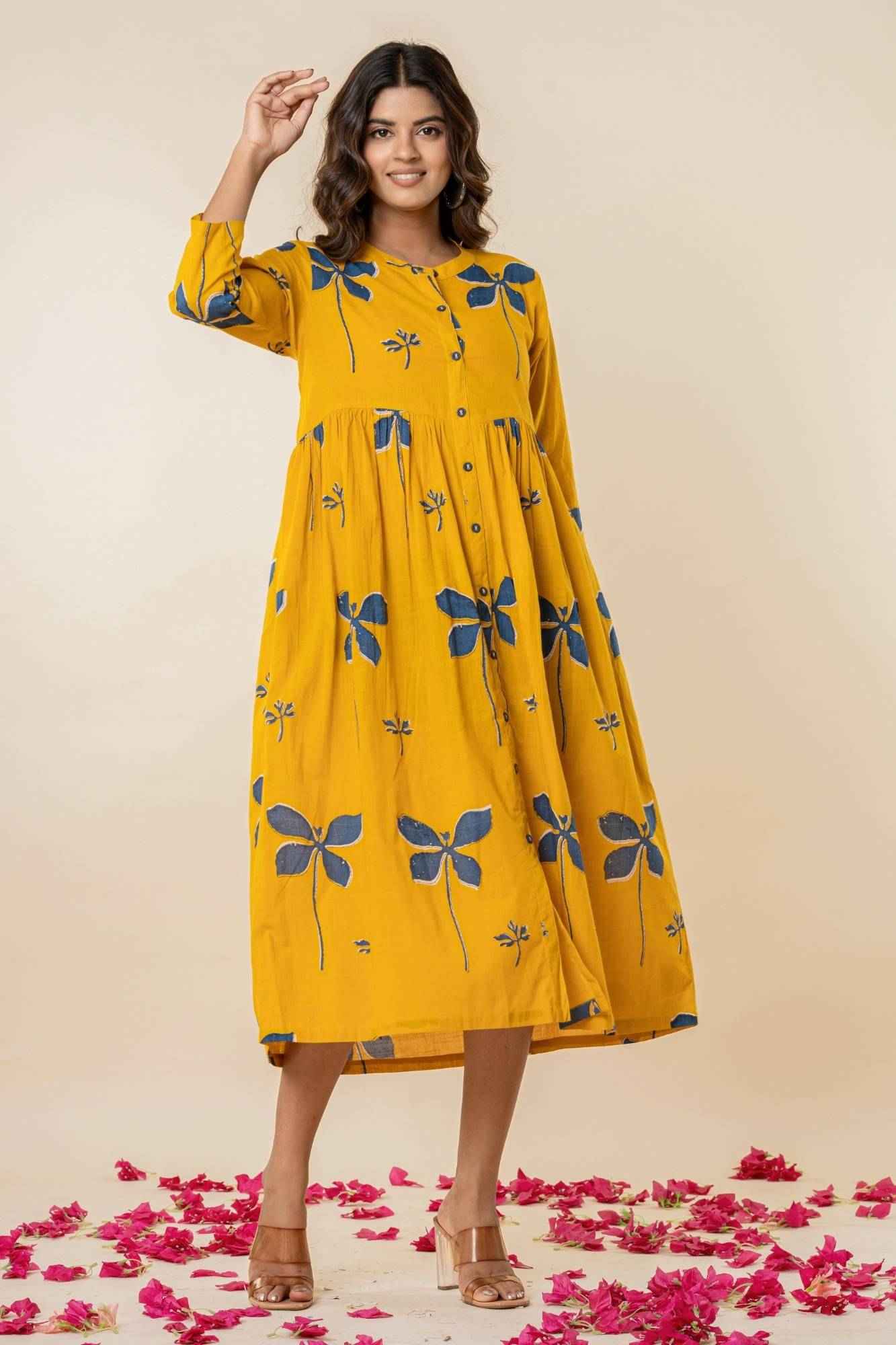 Mustard Yellow Cotton Button-Down Dress
