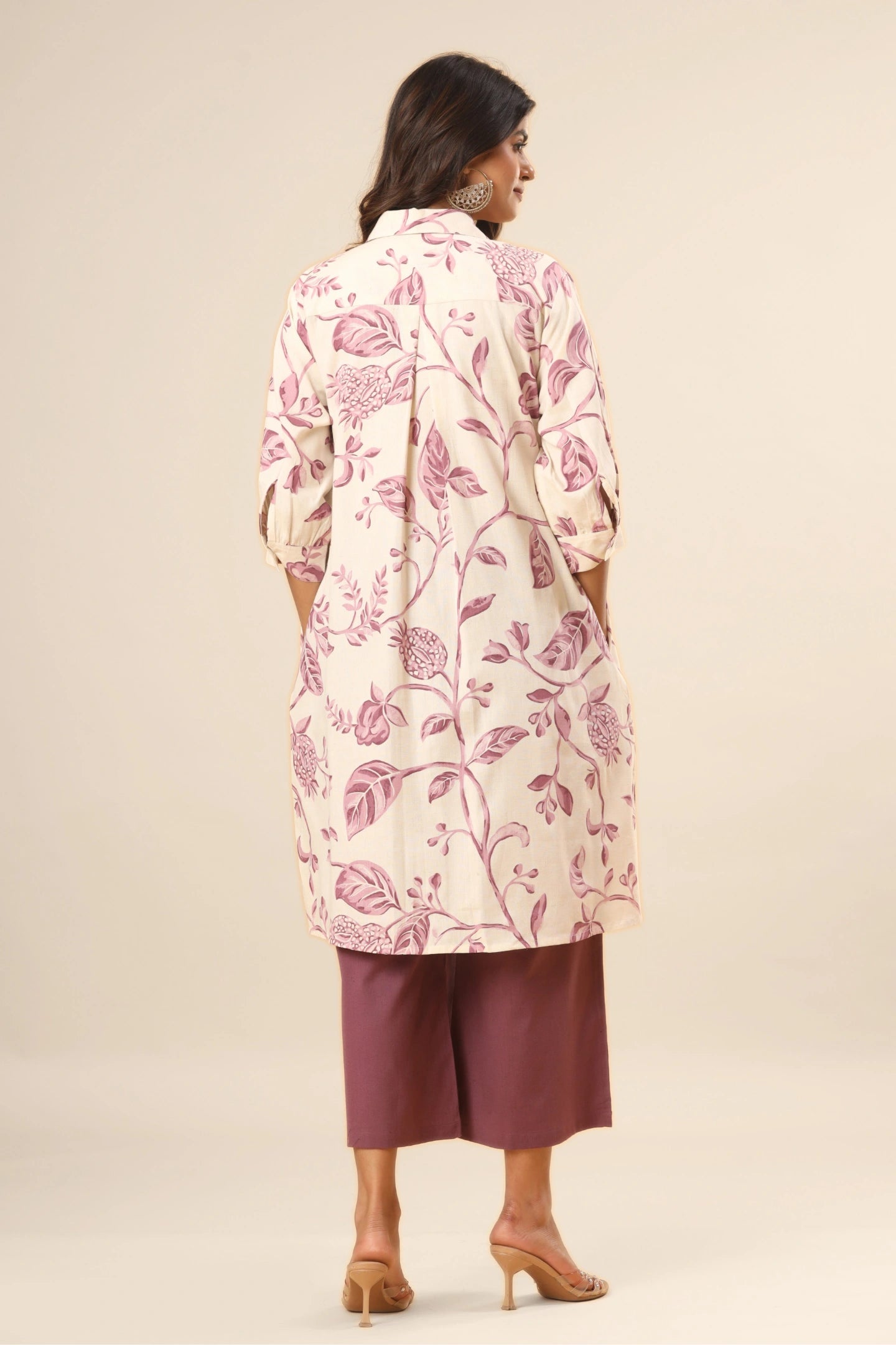 Gulnaar Floral A-Line Kurti – Earth Beige (Pants included)