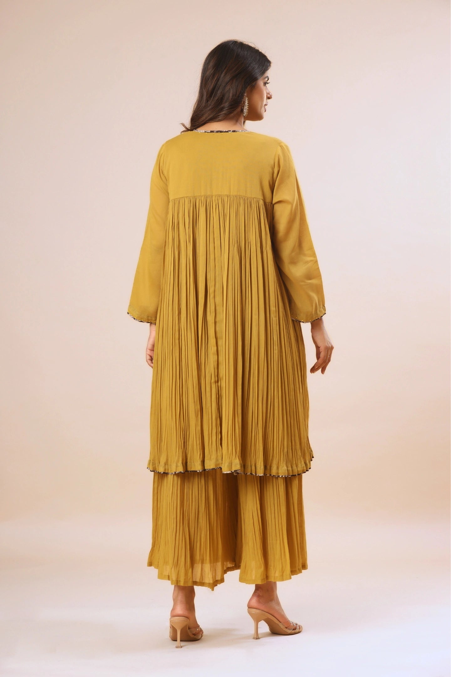 Naksh Yellow Mul-mul Gathered Kurta (Sharara and Inner included)