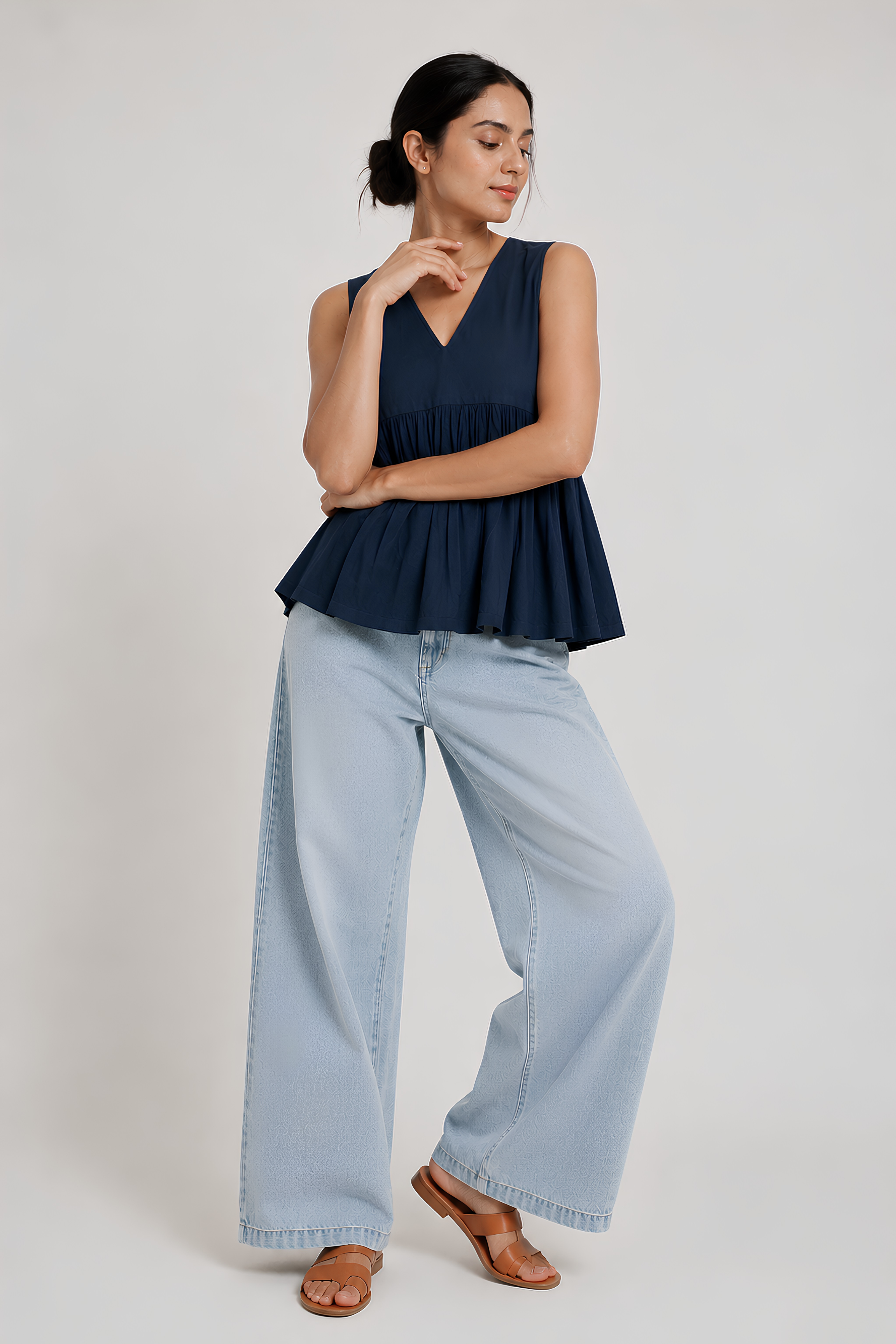 Gather Cotton Top (Blue)