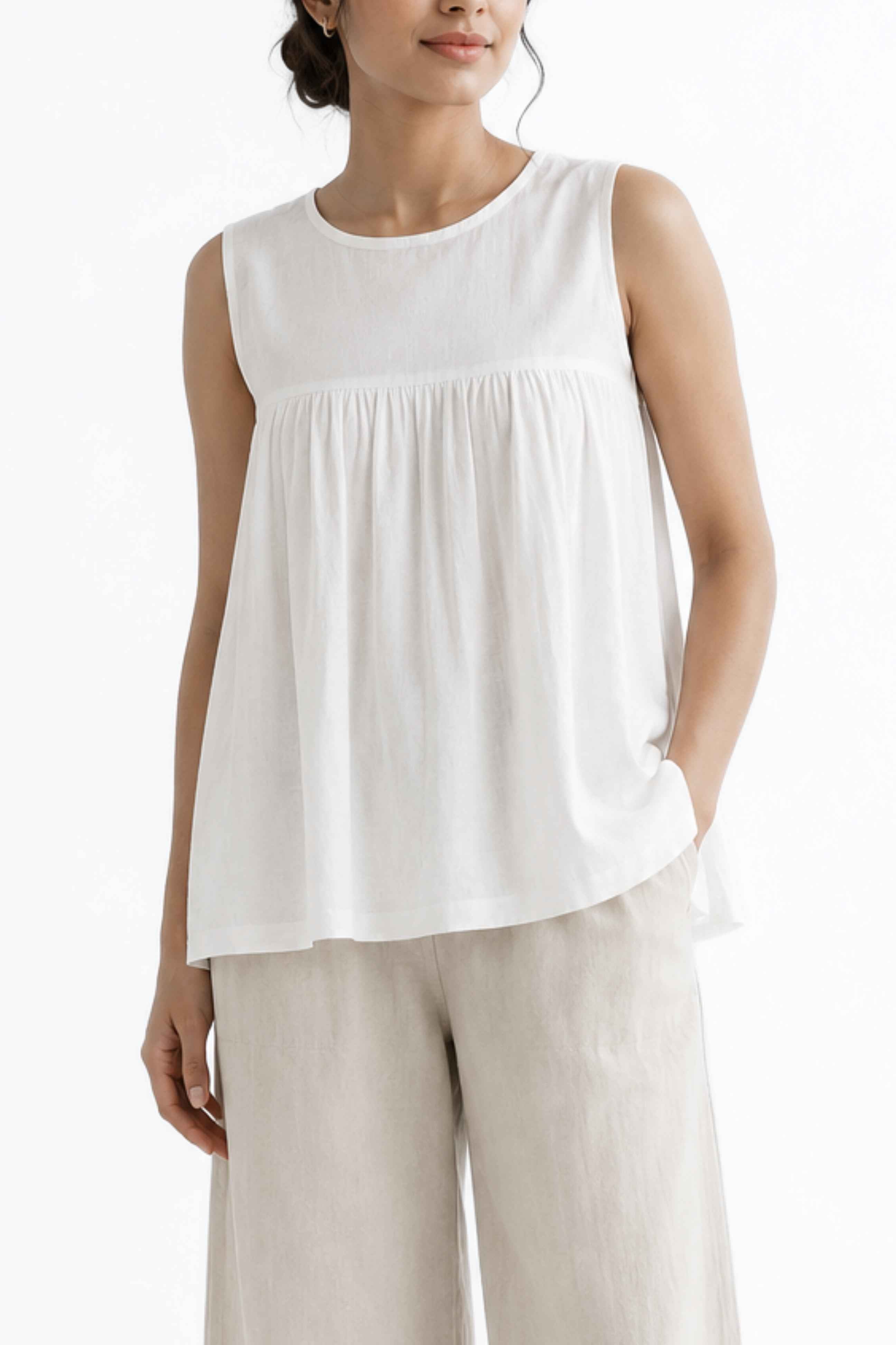 Gather Cotton Top (White)