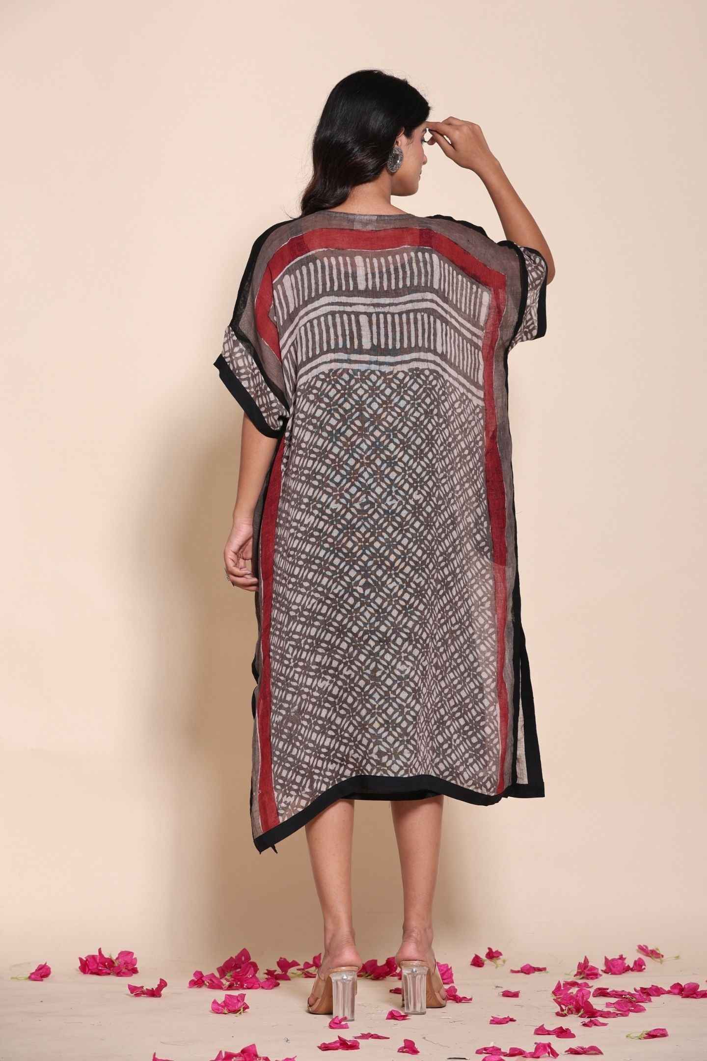 Naksh Pure Linen Free Size Brown Kaftan-Dress With Customizable Inner