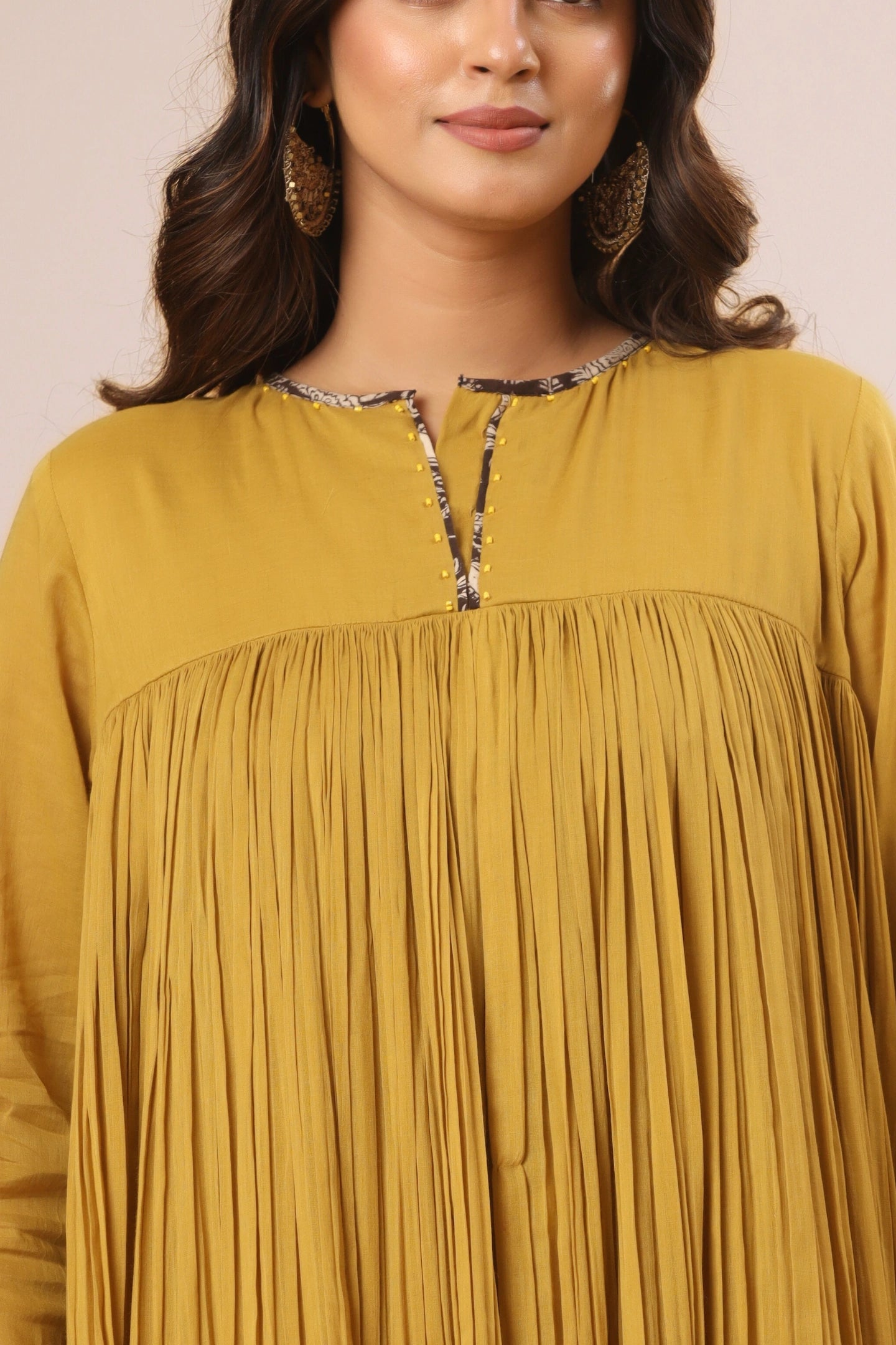 Naksh Yellow Mul-mul Gathered Kurta (Sharara and Inner included)