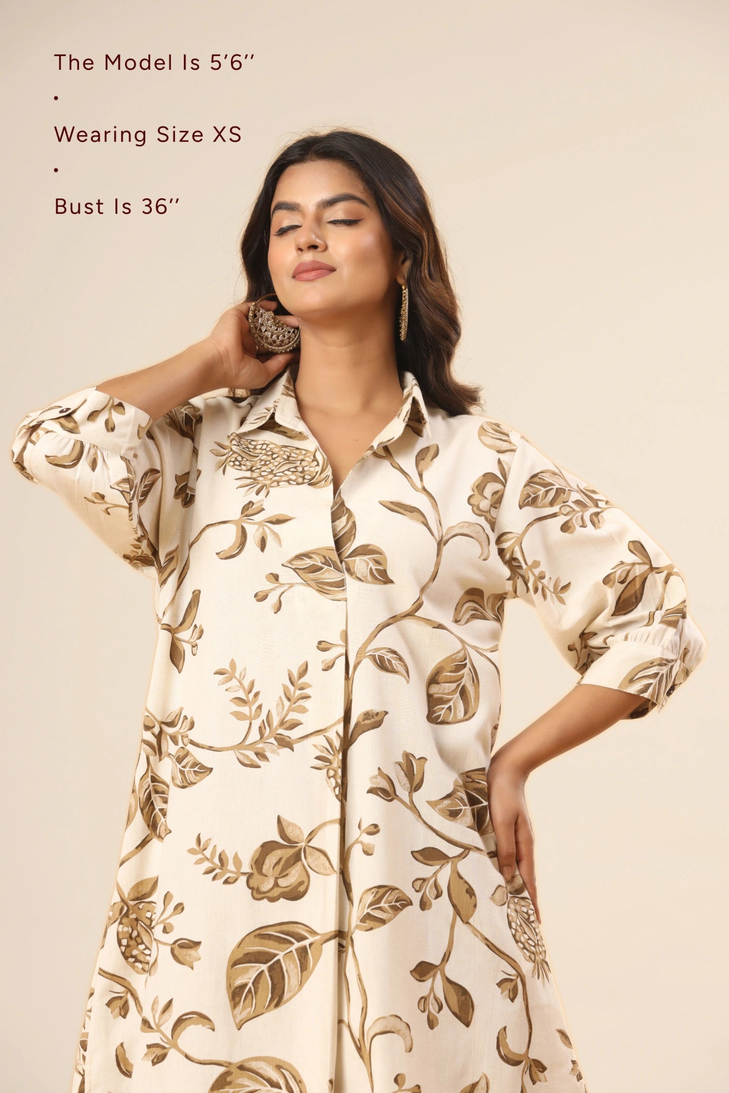 Gulnaar Floral A-Line Kurti – Earth Beige (Pants included)