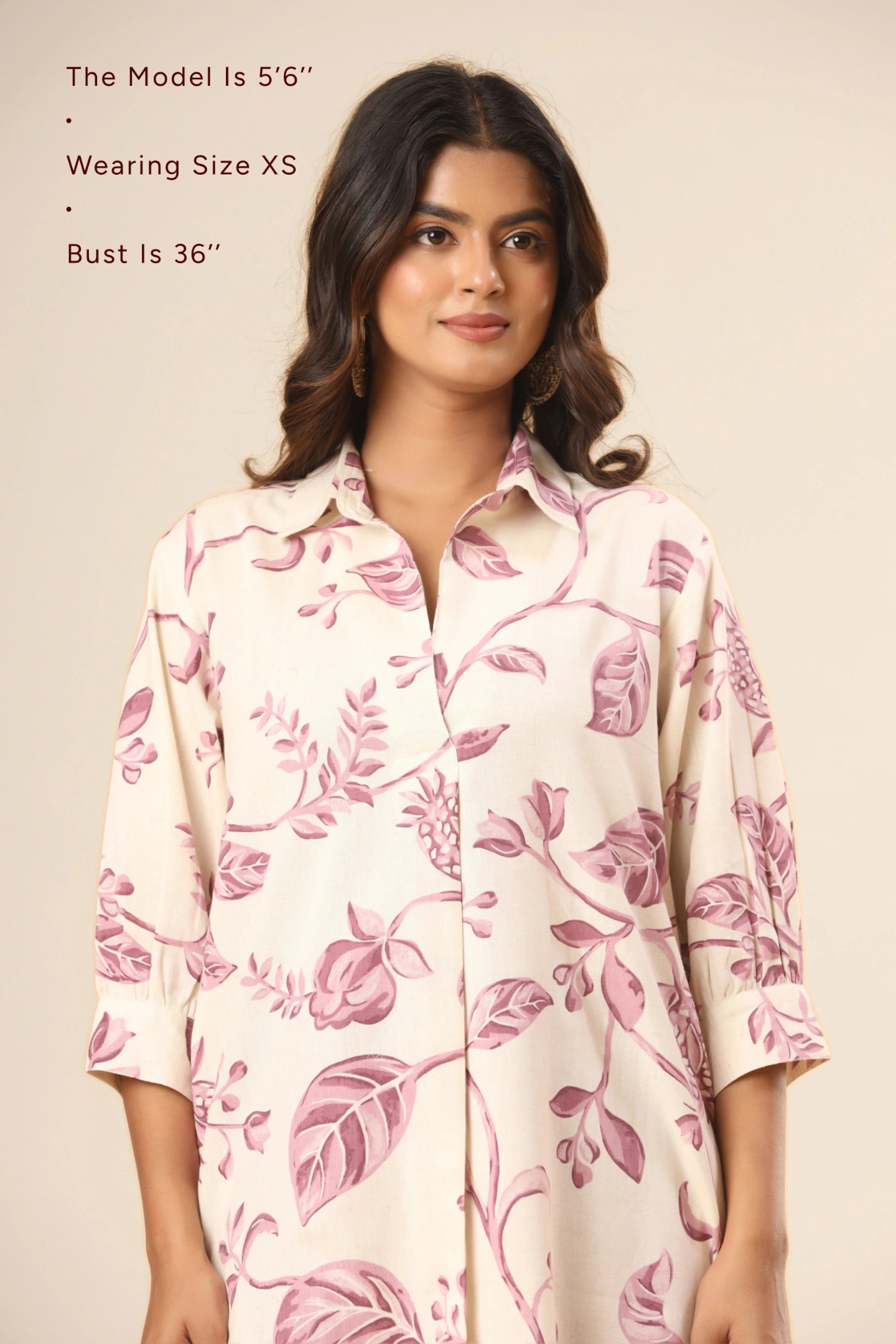 Gulnaar Floral A-Line Kurti – Earth Beige (Pants included)