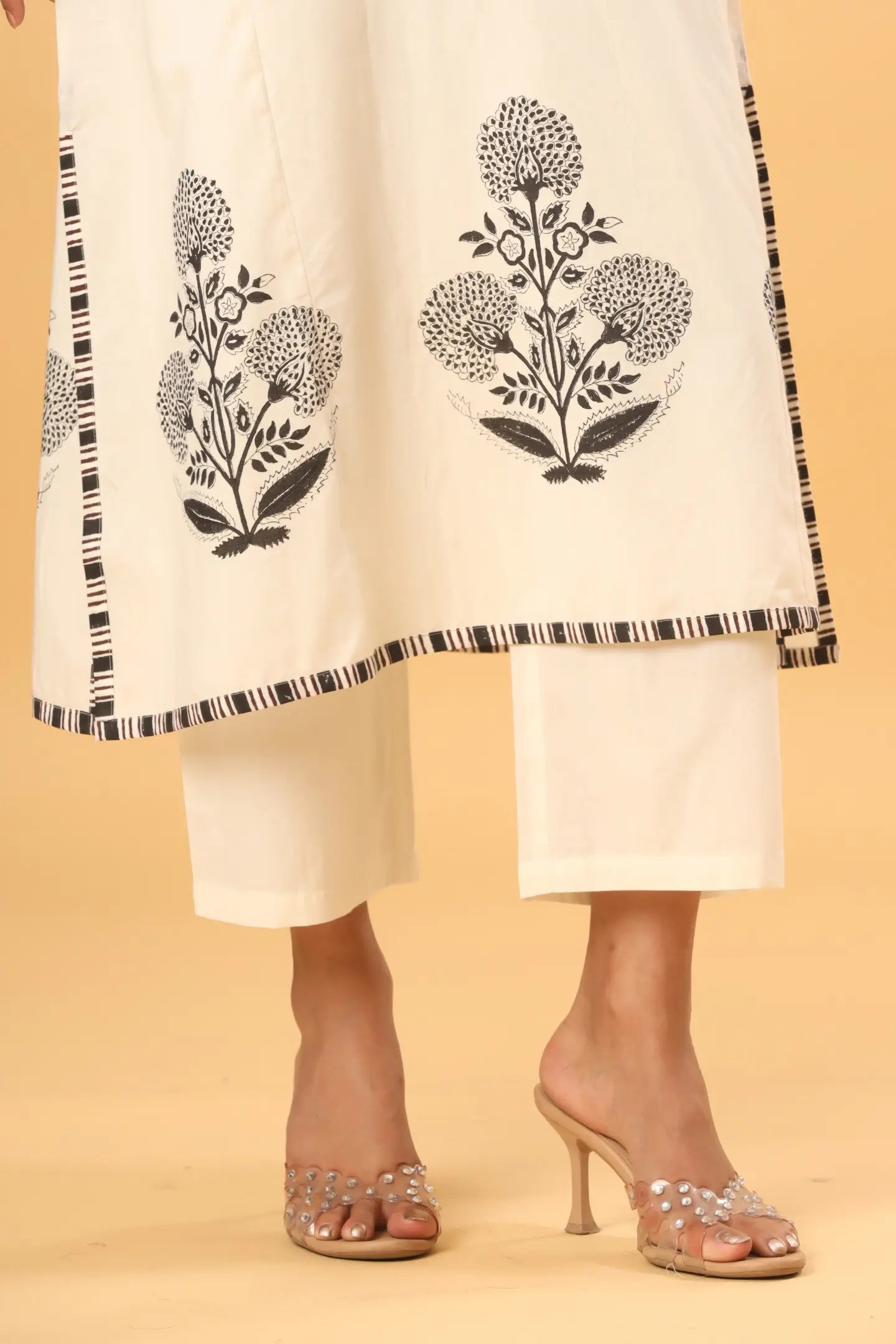 Ivory Whisper Hand-Printed Kurta (Pants and Dupatta included)