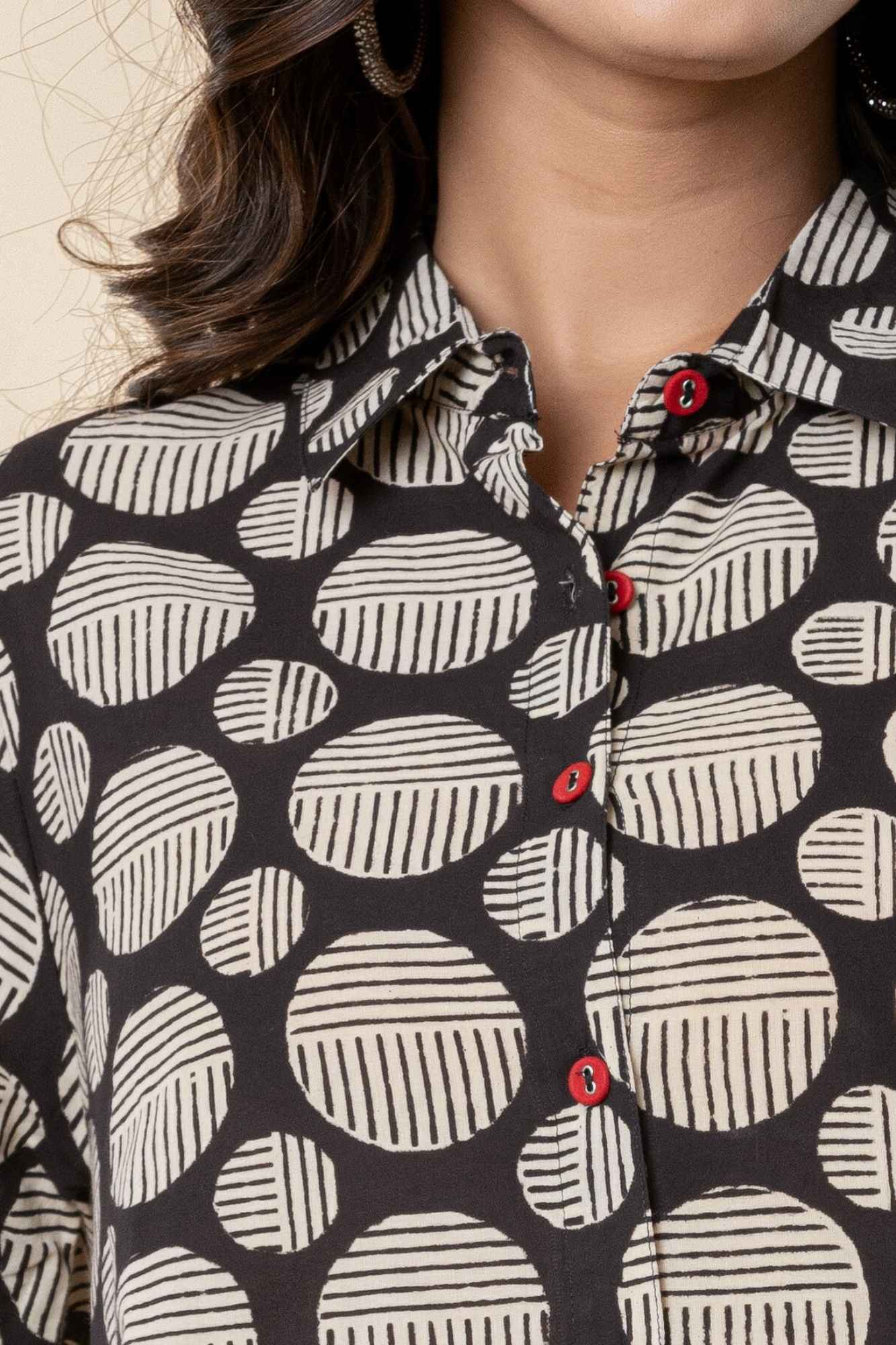 Black Cotton Shirt Style Kurta with Pockets