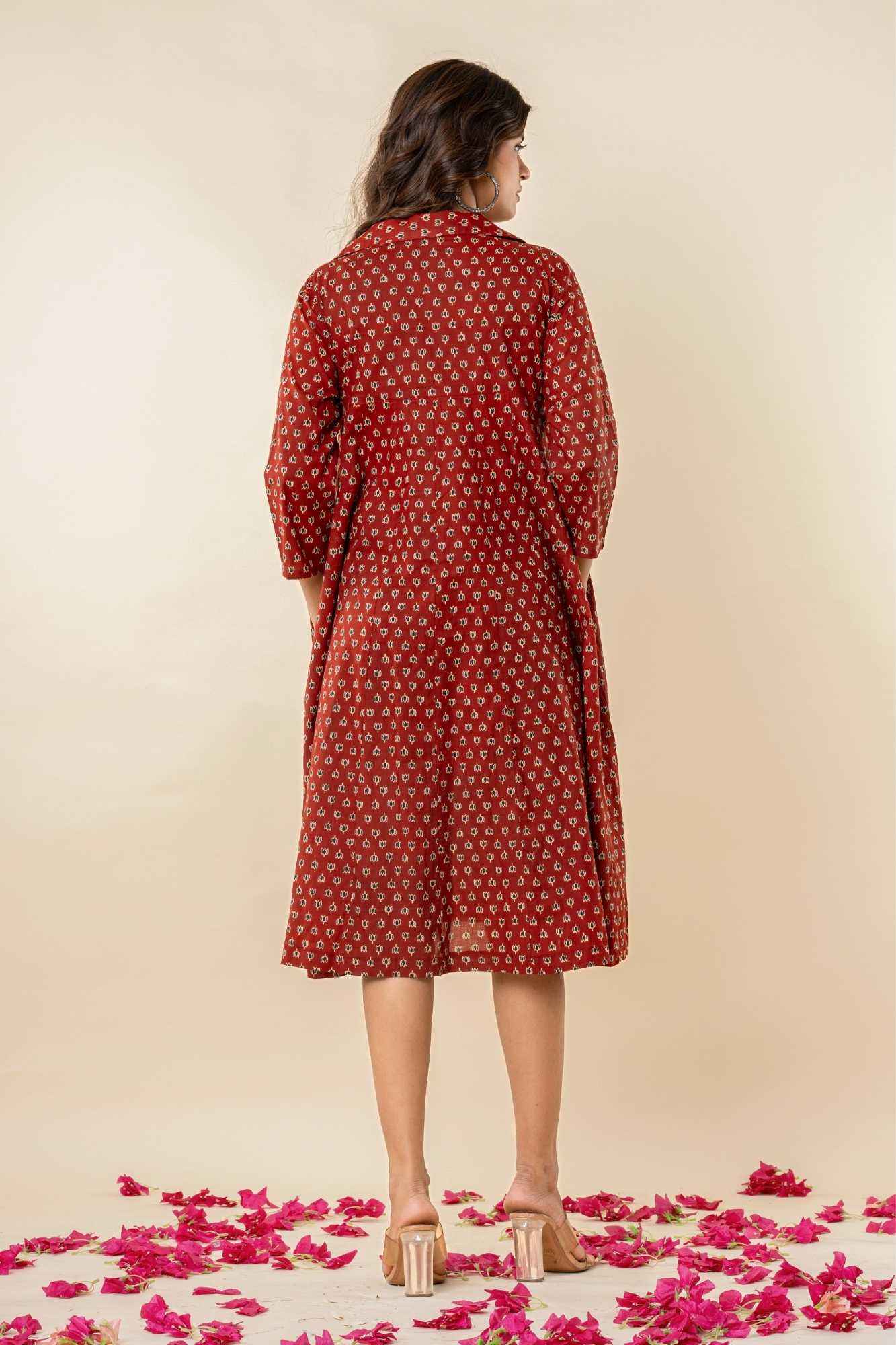 Maroon Collared A-Line Cotton Kurta