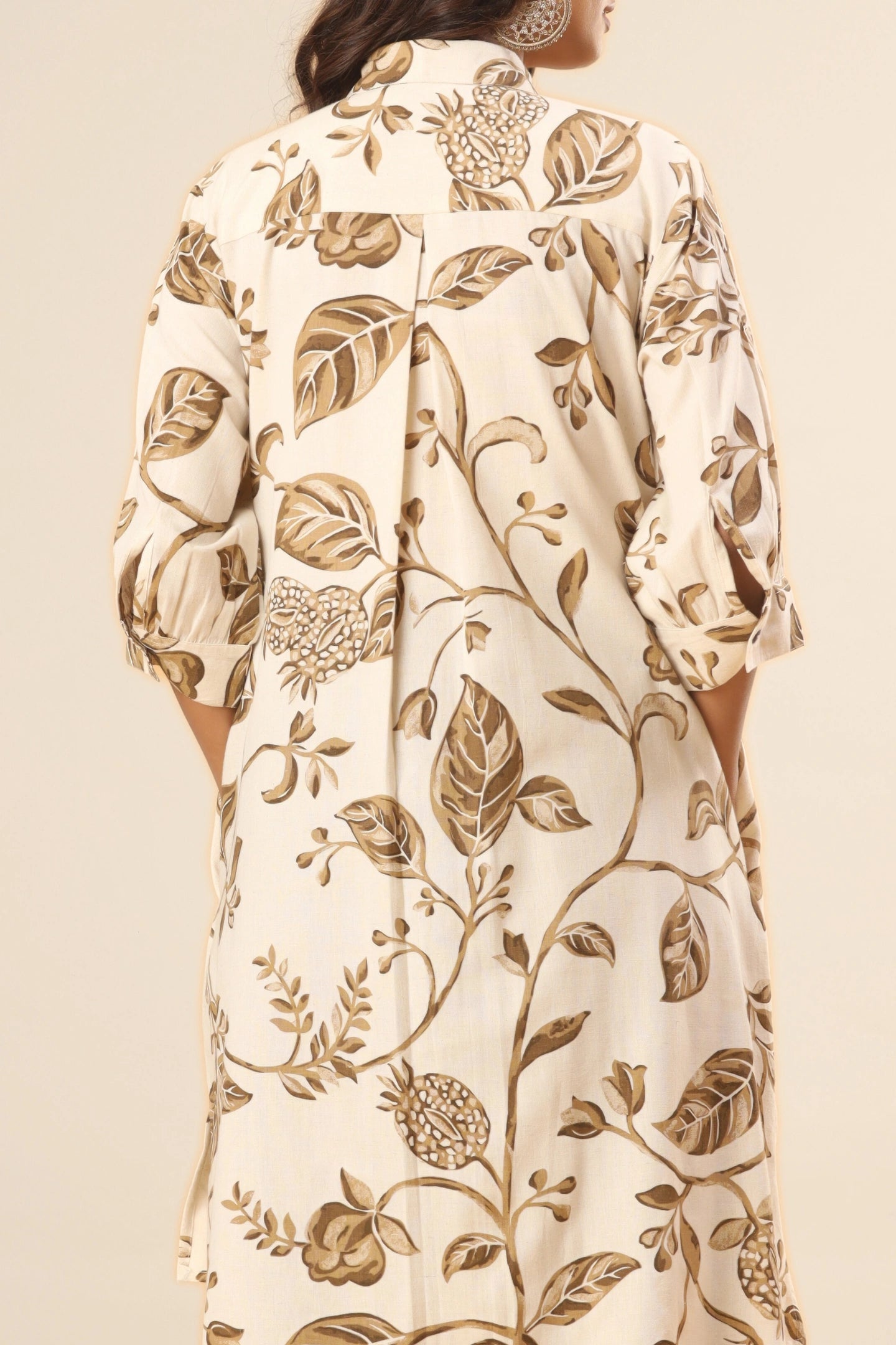 Gulnaar Floral A-Line Kurti – Earth Beige (Pants included)
