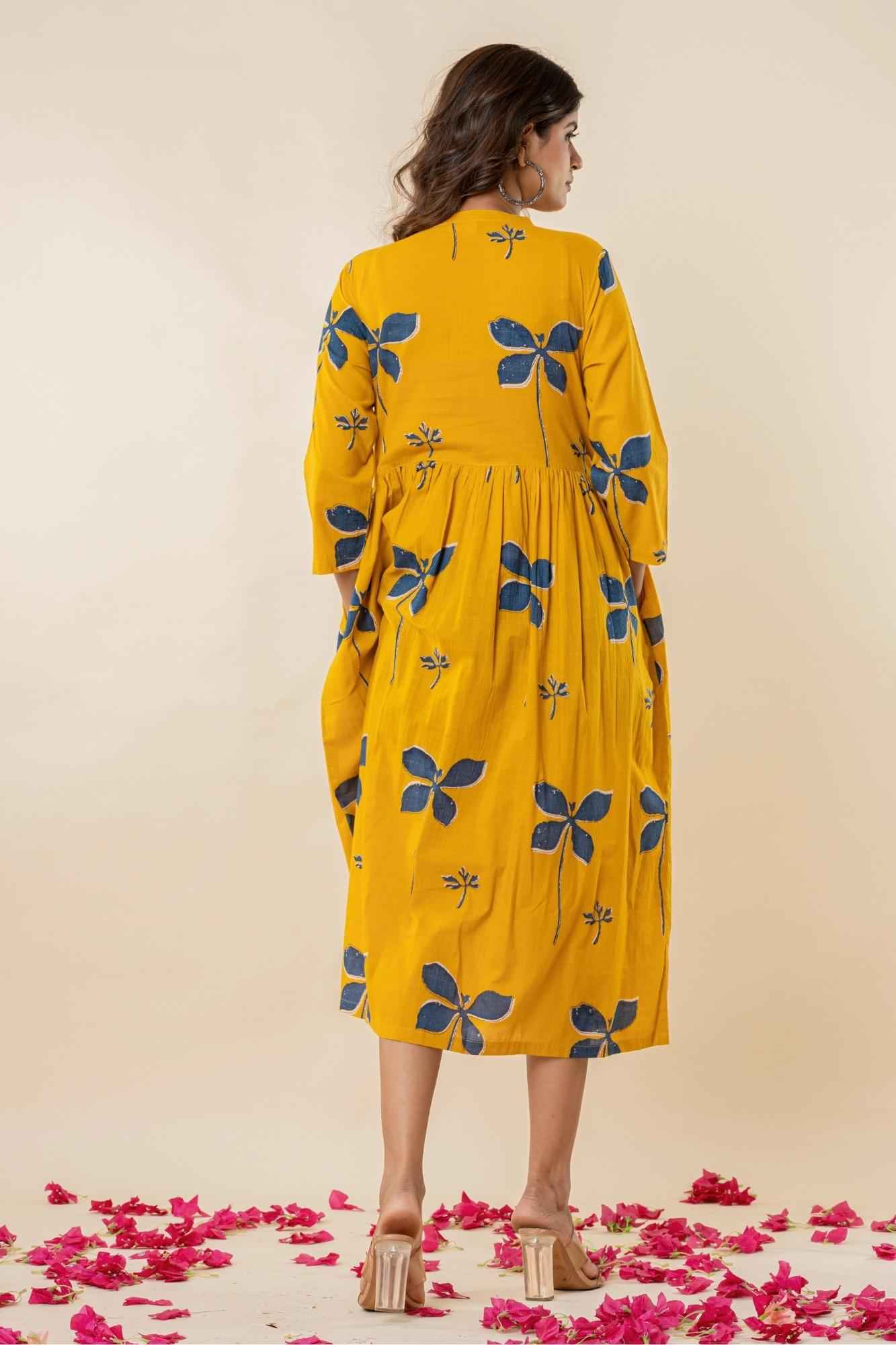 Mustard Yellow Cotton Button-Down Dress
