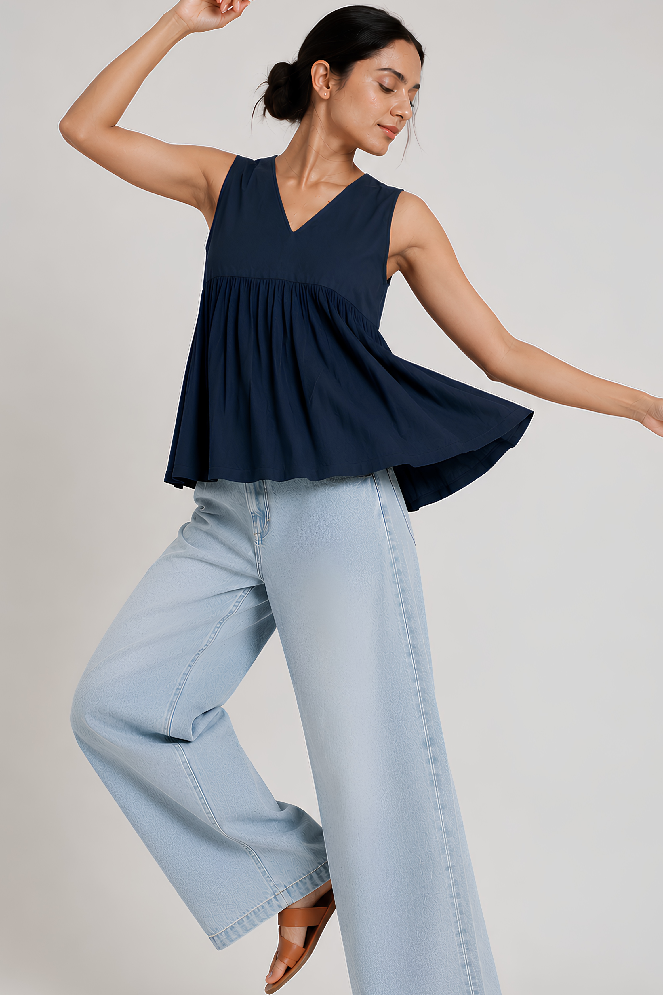 Gather Cotton Top (Blue)
