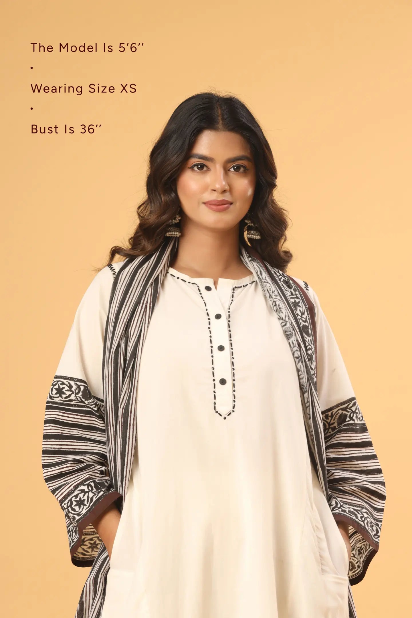 Ivory Whisper Hand-Printed Kurta (Pants and Dupatta included)