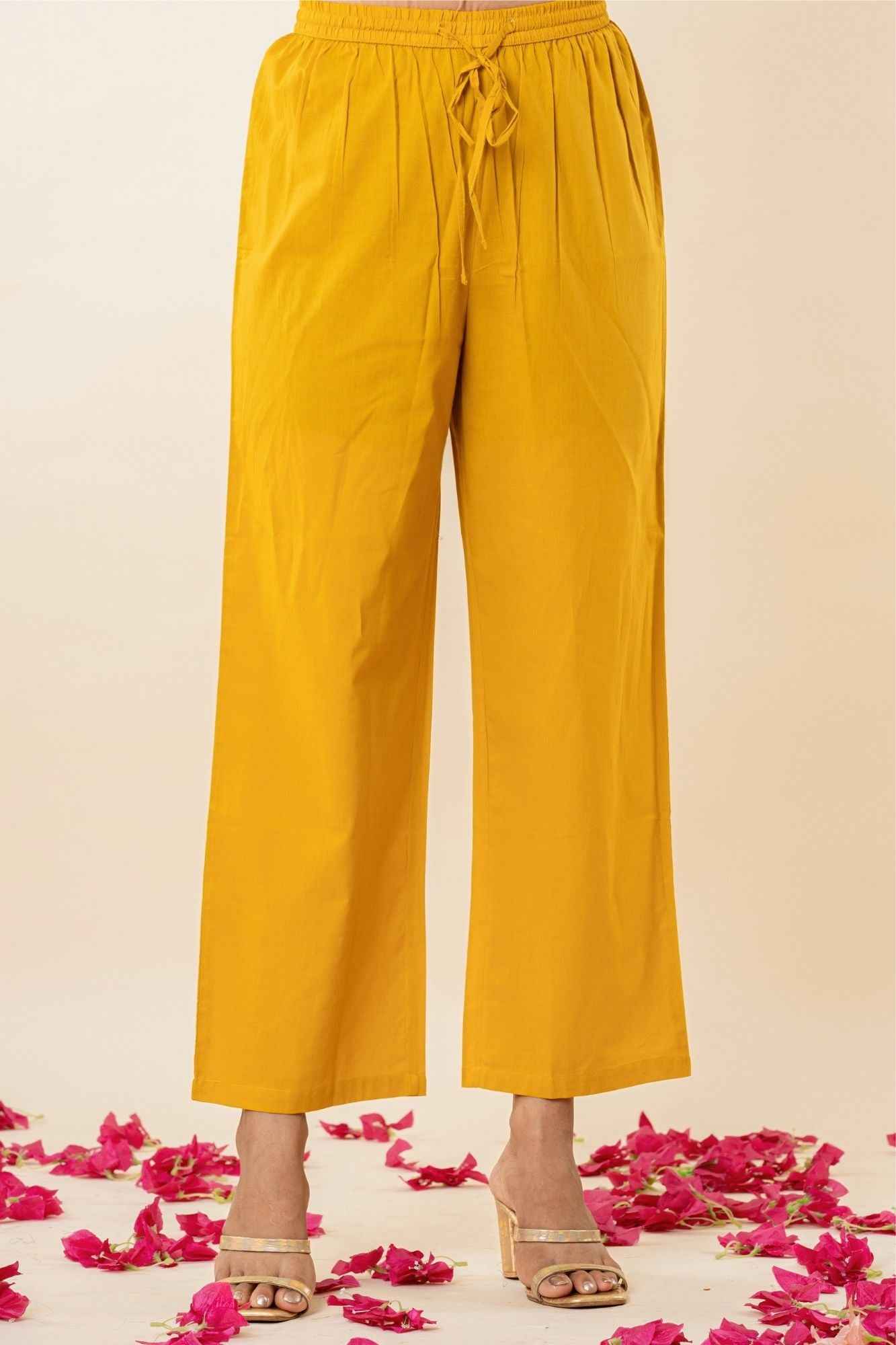 Golden Mustard A-Line Kurti Pant Set with Vanaspati Dupatta