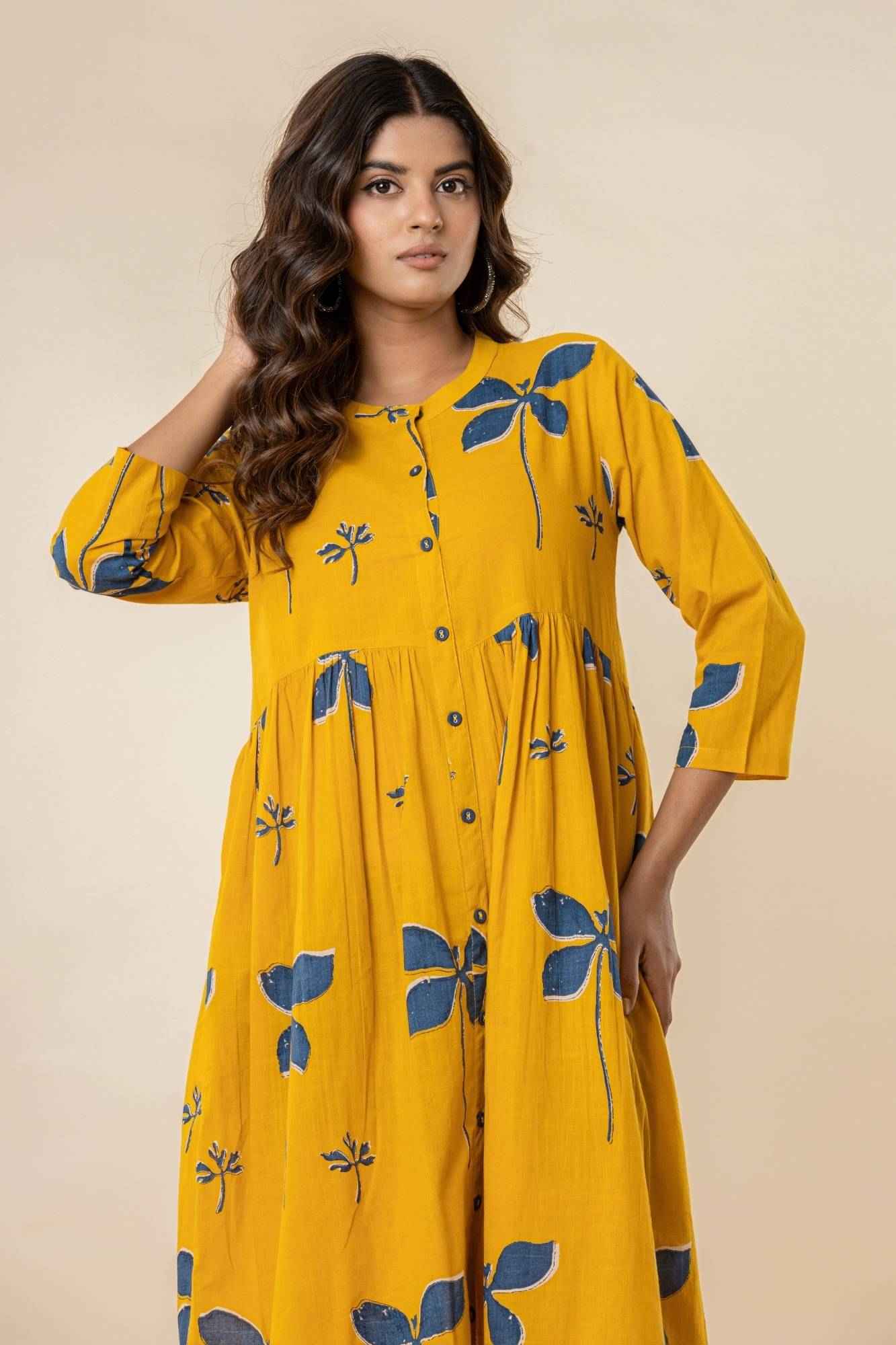 Mustard Yellow Cotton Button-Down Dress