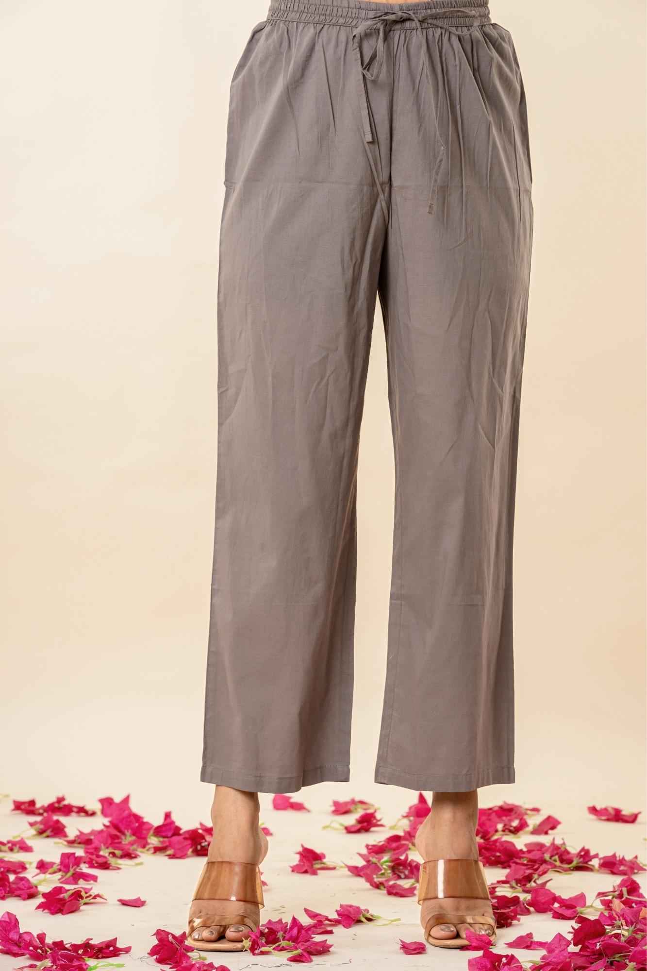 Light Grey Mulmul Gathered Kurta (Set of 2)