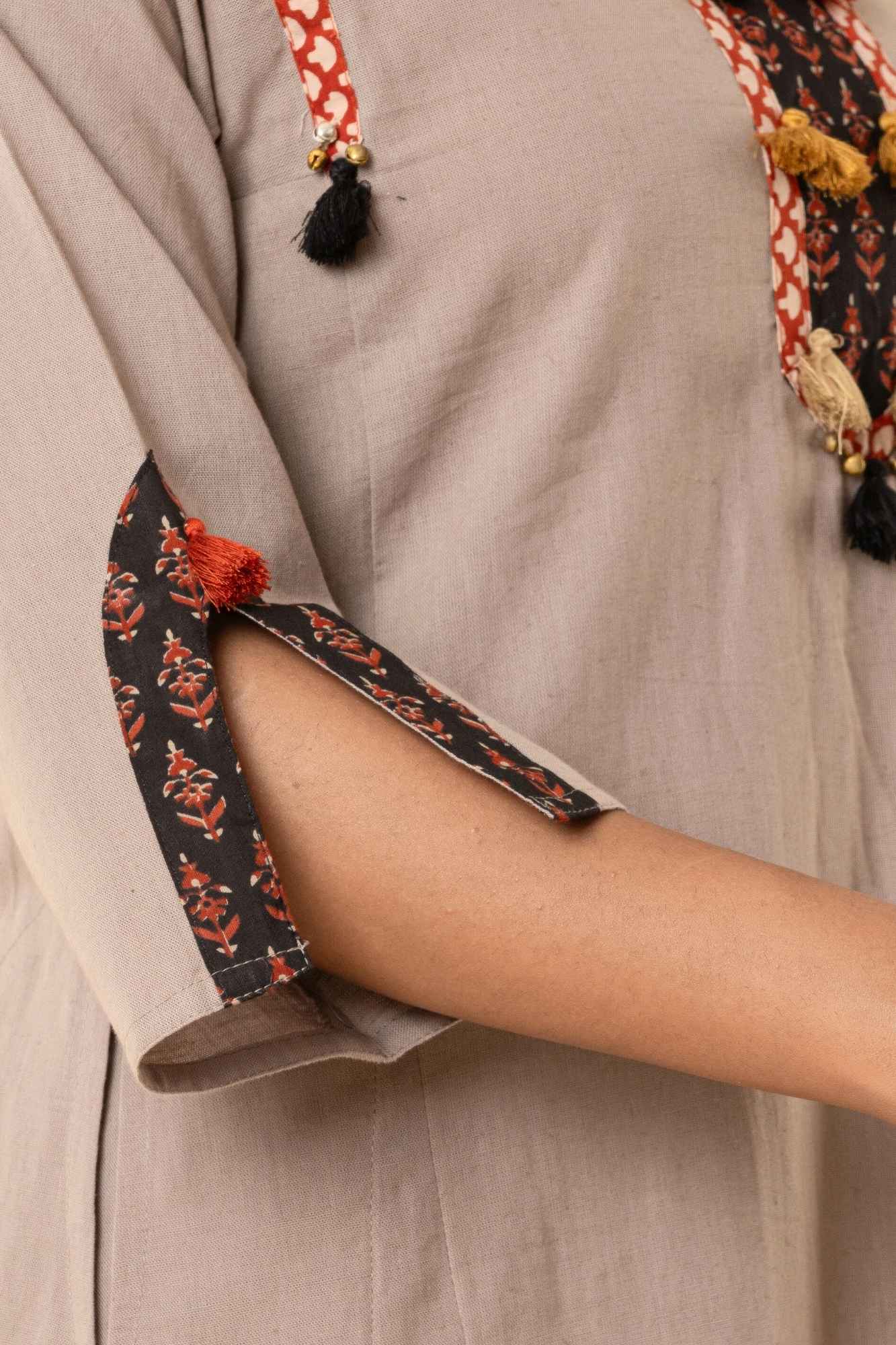 Taupe Cotton Kurta Set with Printed Dupatta (Set of 3)