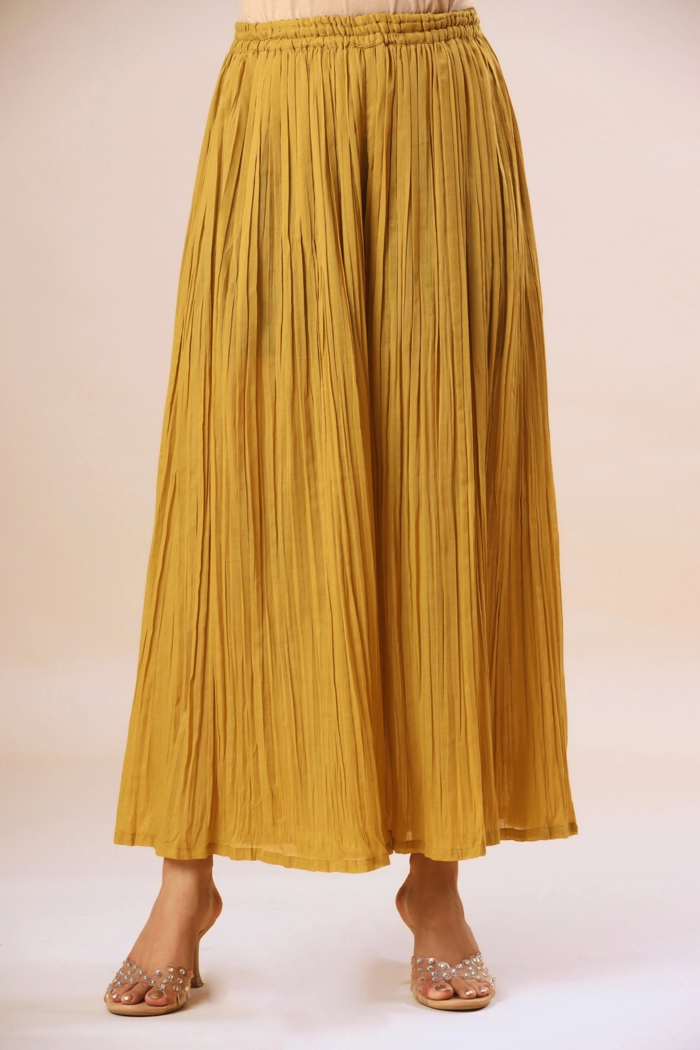 Naksh Yellow Mul-mul Gathered Kurta (Sharara and Inner included)