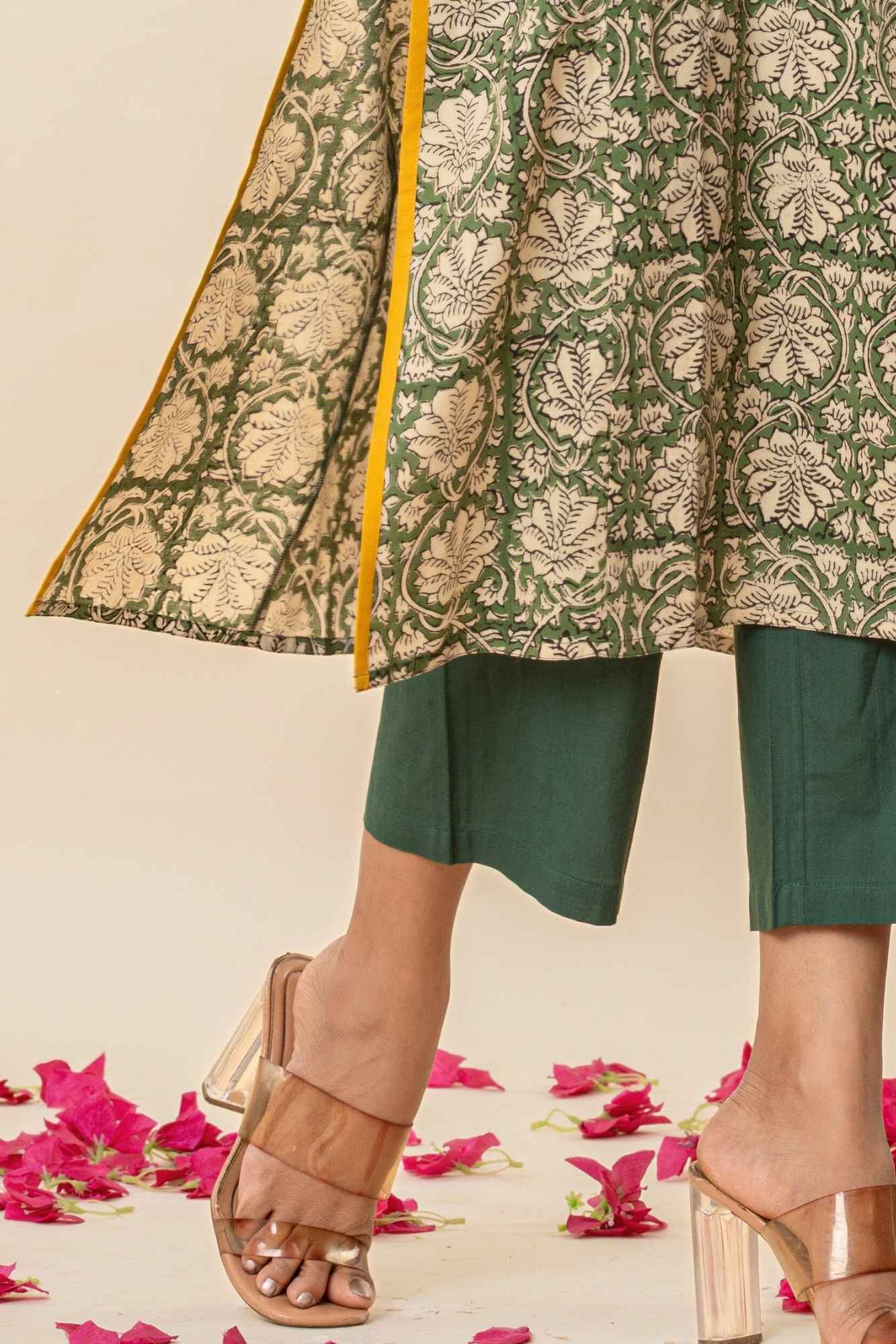 Green & Yellow Bagru Print Cotton Kurta Set