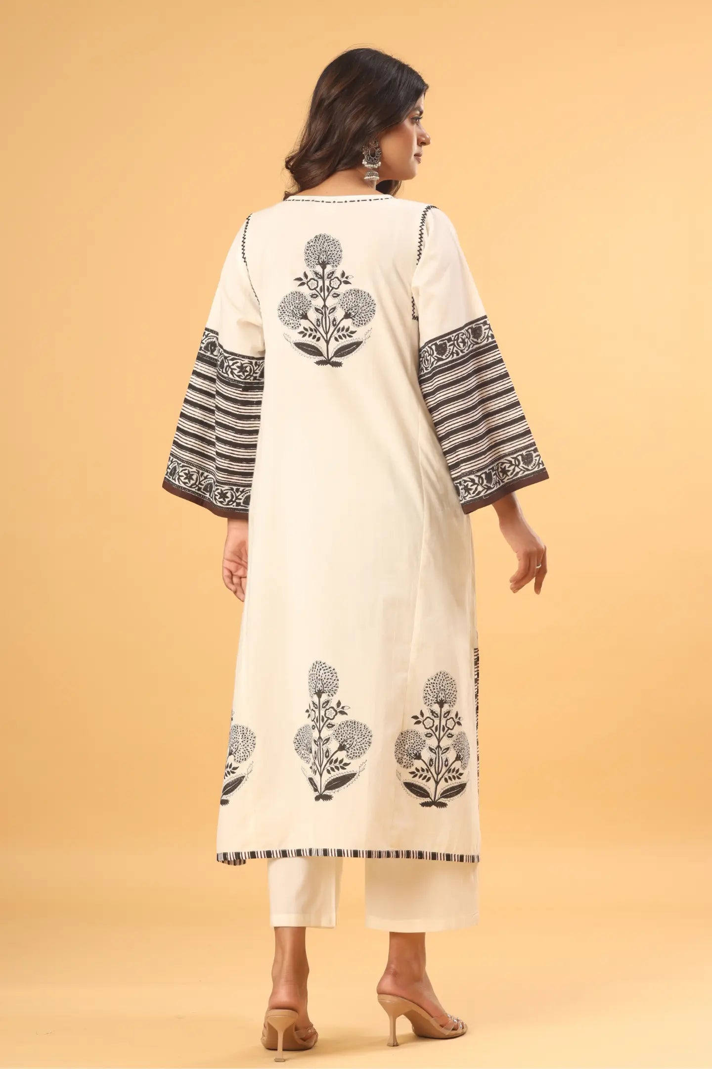 Ivory Whisper Hand-Printed Kurta (Pants and Dupatta included)