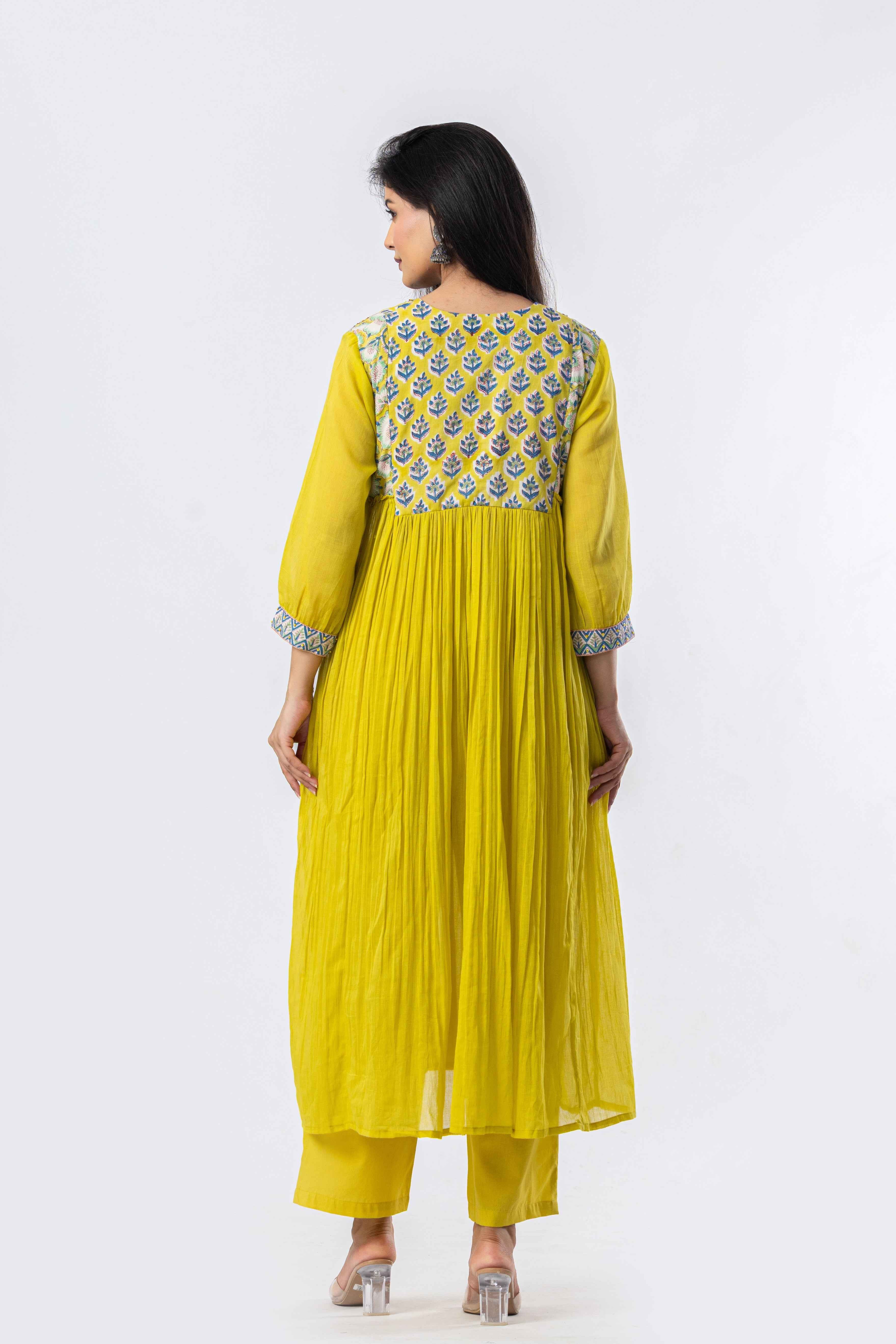 Sunlit Gathered Hand Block Print Kurta Set